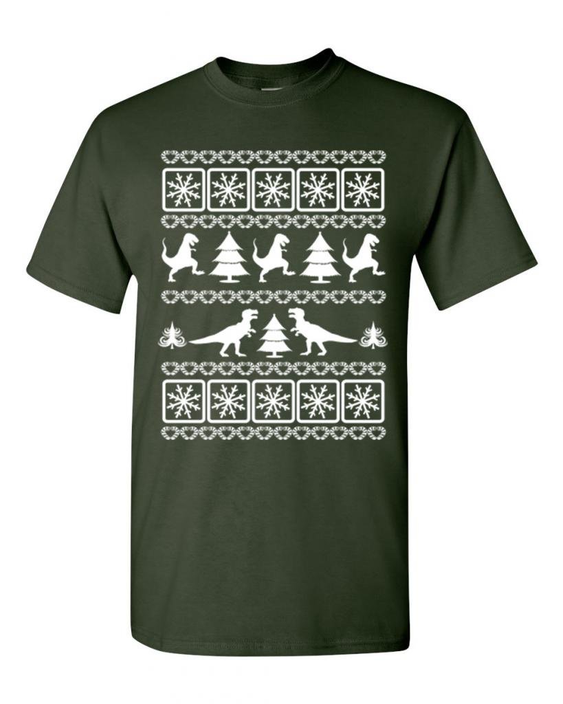 Christmas Dinosaur Graphic T-Shirt for Adults - Funny Holiday Dino Tee for Christmas Parties & Gifts