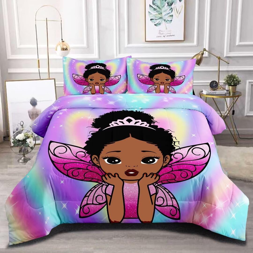 Black Girl Magic Twin Comforter Set - Afro Princess Bedding for African American Girls | Perfect for Kids' Bedroom Decor & Themed Sleepovers