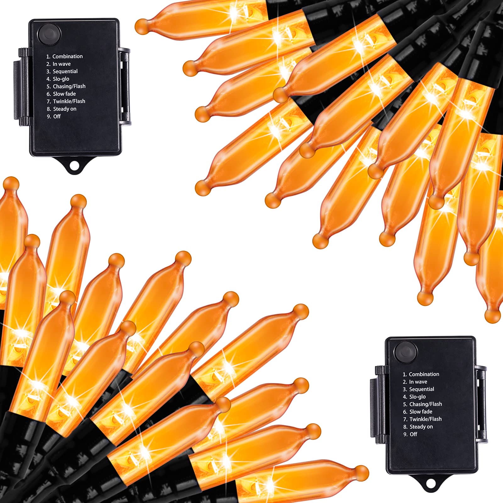 50 LED Halloween Orange String Lights Decorations - 2 Pack 17.8ft Battery Operated Mini Lights with 8 Modes, Waterproof for Indoor Outdoor Use - Perfect for Halloween Party, Christmas Tree, Patio, Holiday Decorations & Home Show Lighting