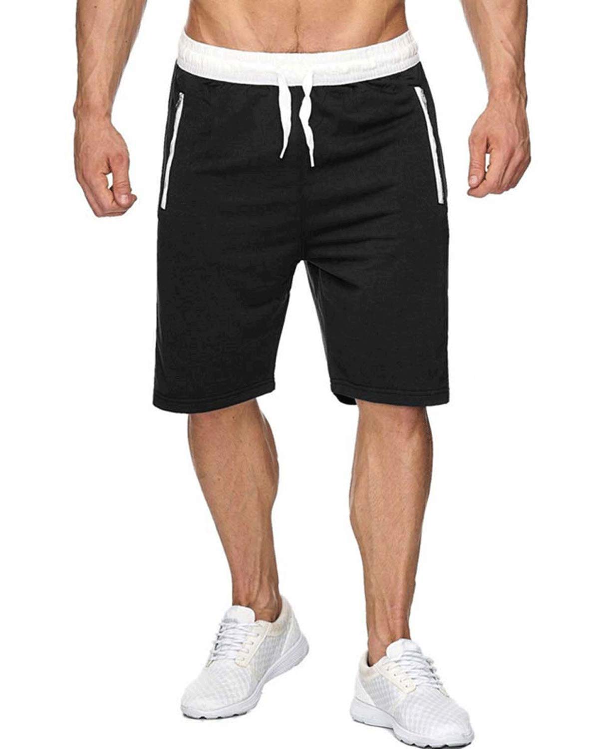 Men's Elastic Waist Drawstring Workout Shorts with Zipper Pockets - Lightweight Summer Running, Gym & Casual Shorts for Active Lifestyles
