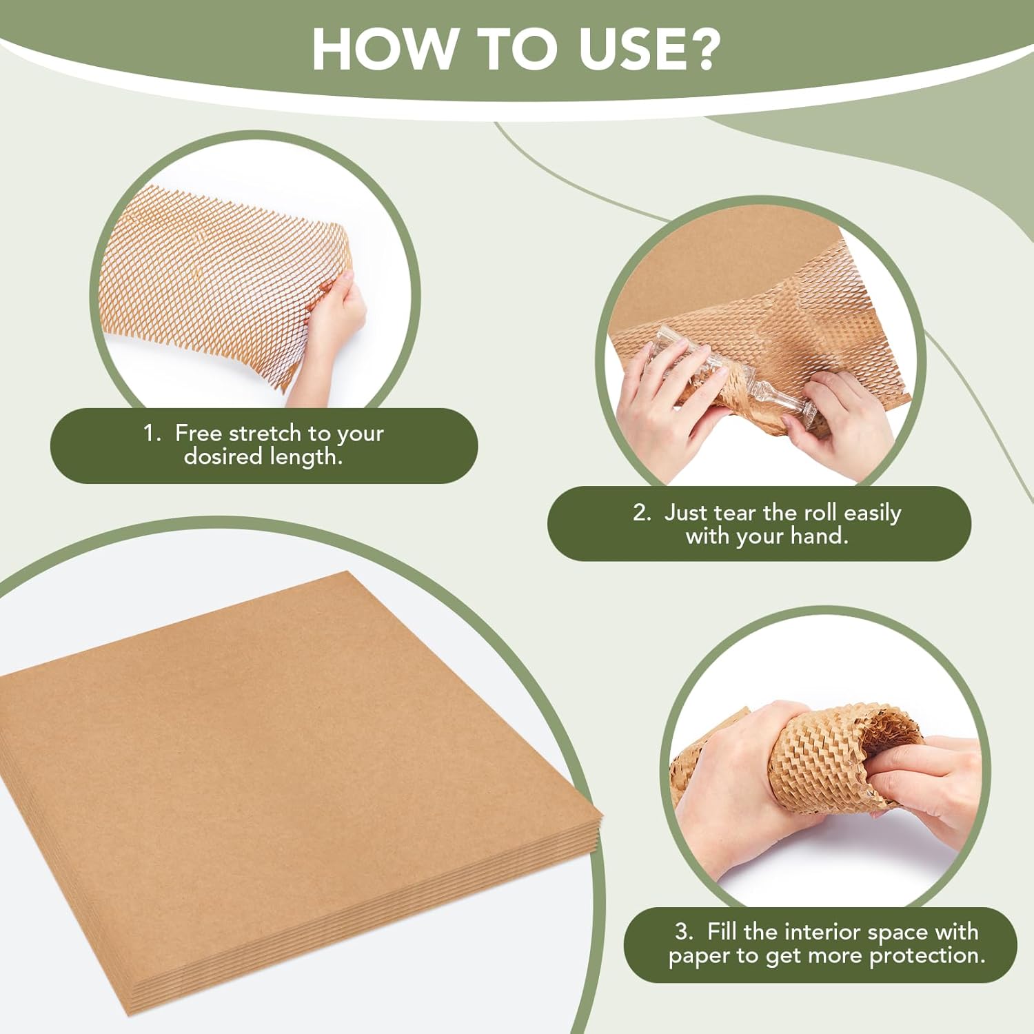 12x12 Inch Honeycomb Packing Paper Sheets - Eco-Friendly Cushioning Wrap for Shipping, Moving & Gift Packaging - Perfect for Fragile Items, Dishes & Glassware Protection