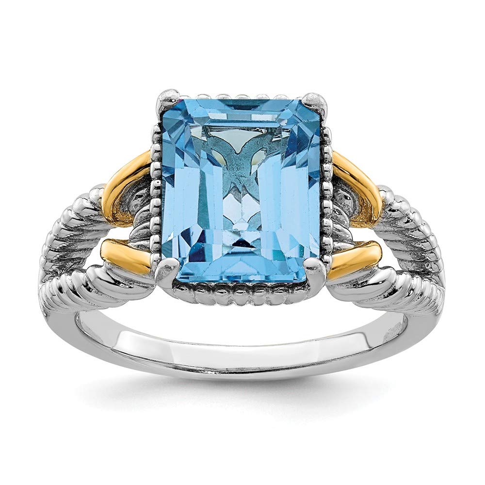 Sonia Jewels 925 Sterling Silver Gold-Plated Swiss Blue Simulated Topaz Ring - 2mm Width, Elegant Jewelry for Women, Perfect for Weddings, Parties & Daily Wear