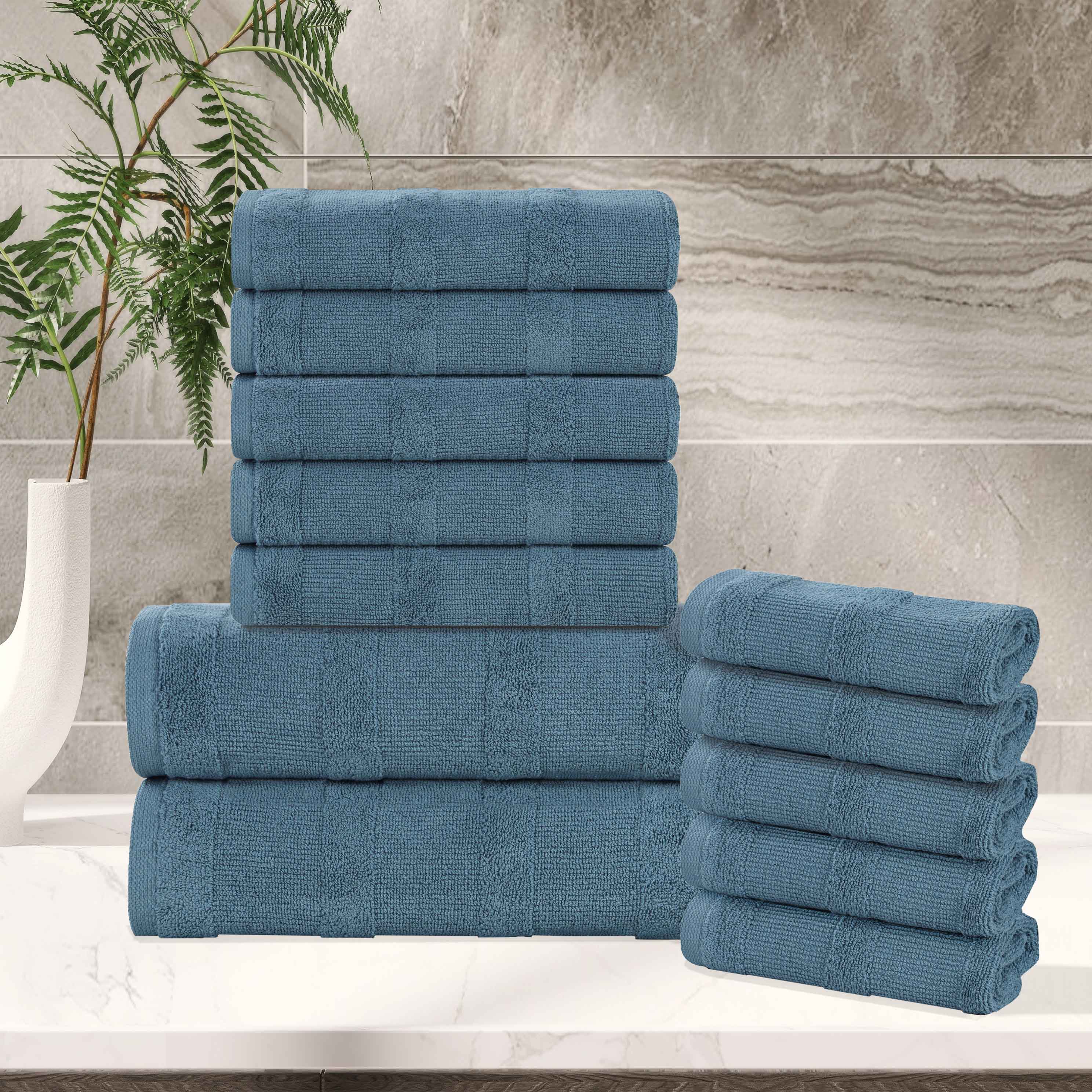 Premium 12-Piece Roma Cotton Ribbed Towel Set - Ultra Soft, Absorbent & Textured for Bath, Spa & Luxury Home Use