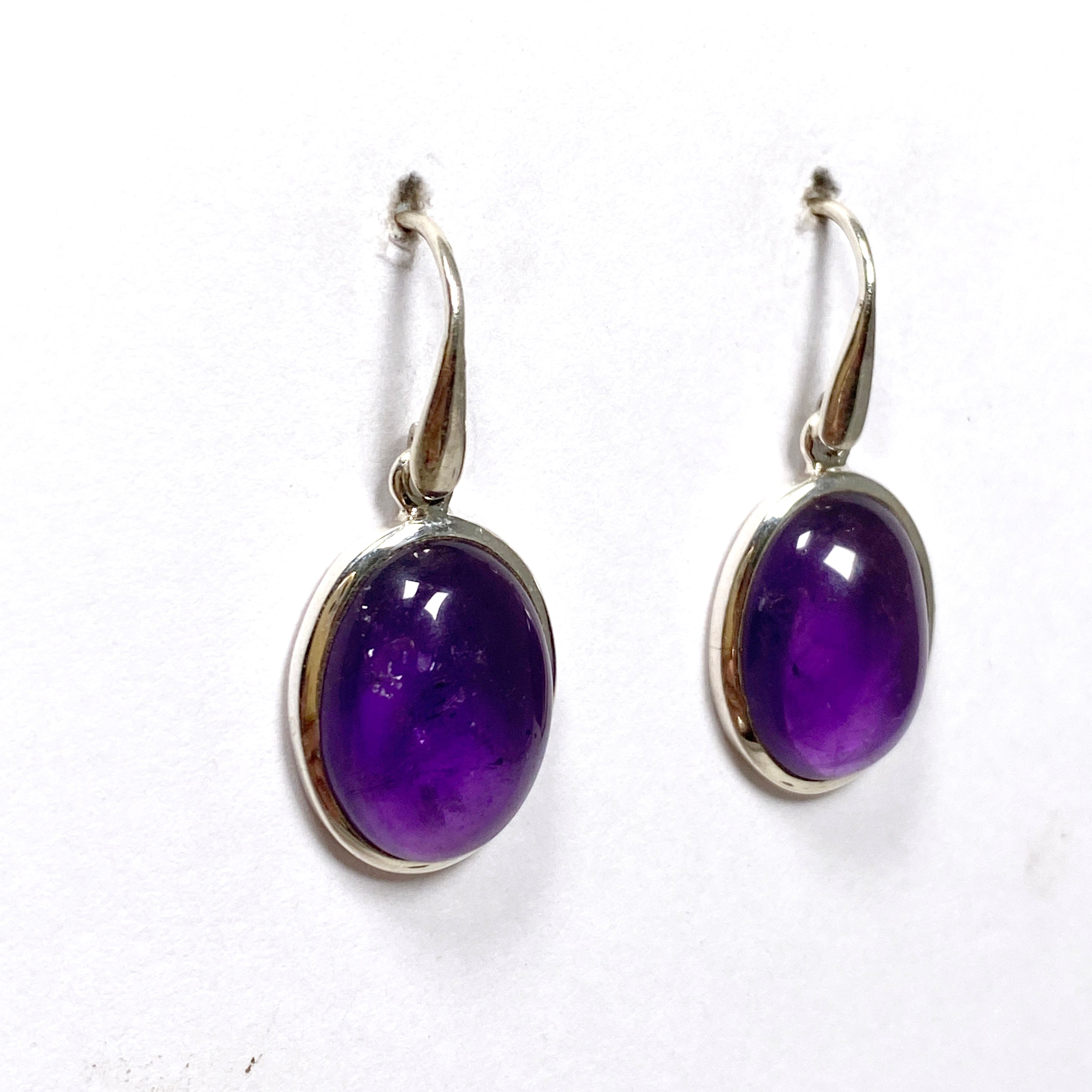 Natural Amethyst Oval Cabochon Earrings for Women - Handmade Sterling Silver Dangle Earrings | Perfect for Weddings, Parties & Everyday Wear