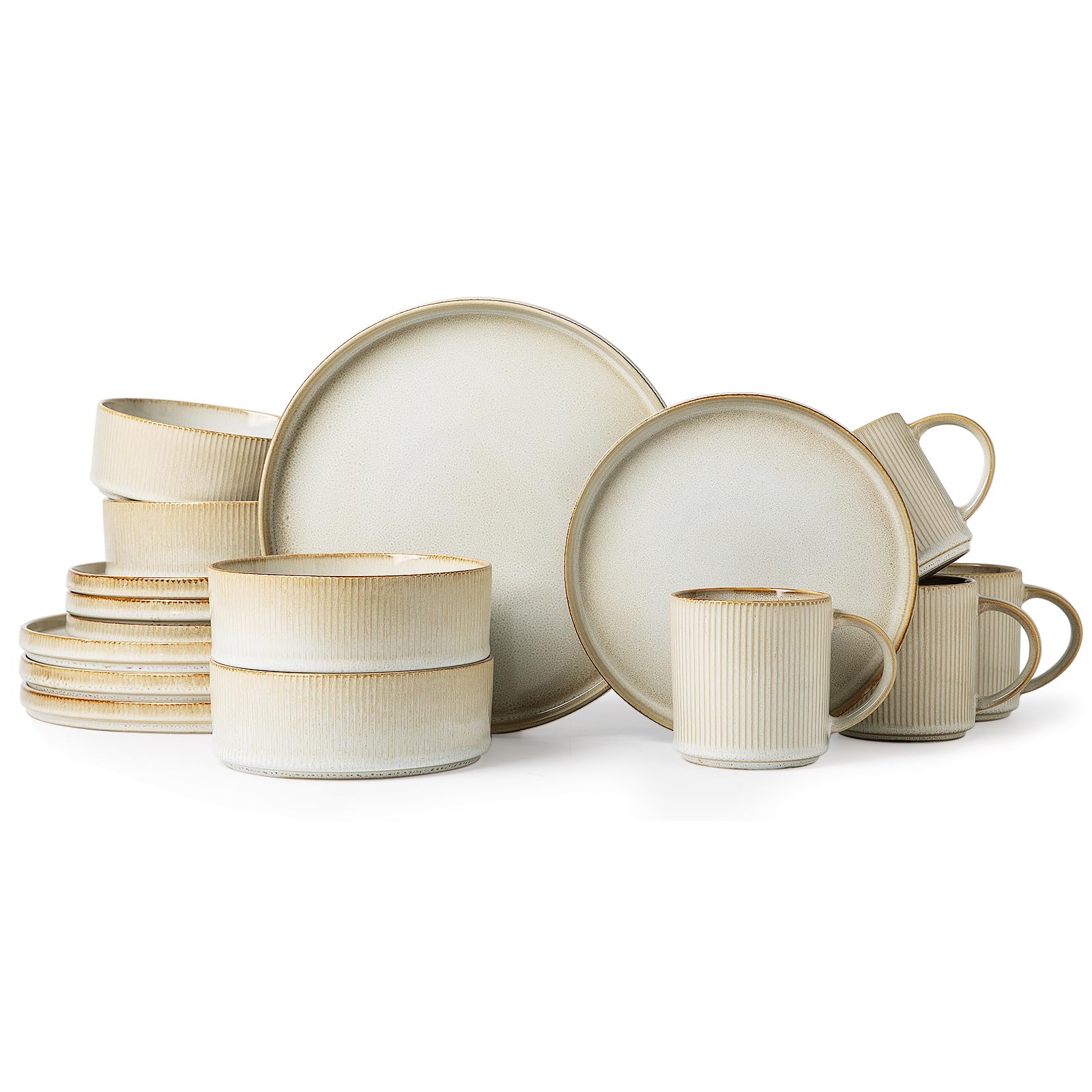 Premium 16-Piece MONITO Ceramic Dinnerware Set - Stoneware Plates & Bowls, Chip & Crack Resistant | Microwave & Dishwasher Safe | Elegant Bonbon Beige Color | Perfect for Family Dinners, Dinner Parties & Housewarming Gifts