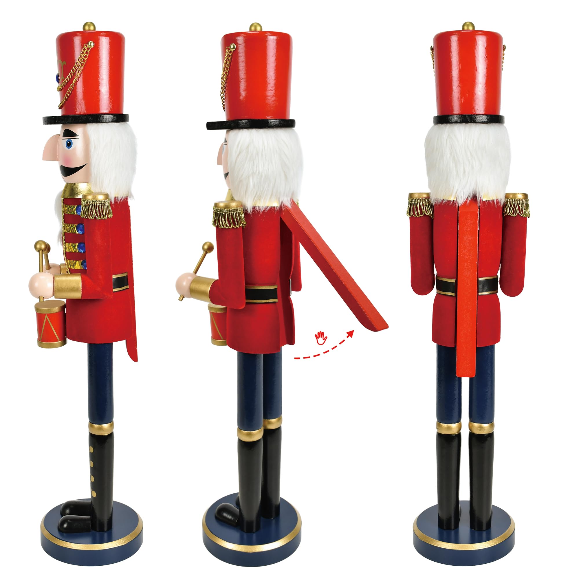 Jeco 24 Inch Red Nutcracker Drummer Soldier Christmas Decoration - Handcrafted Wooden Nutcracker for Holiday Decor, Xmas Tree Ornament & Festive Home Decorations