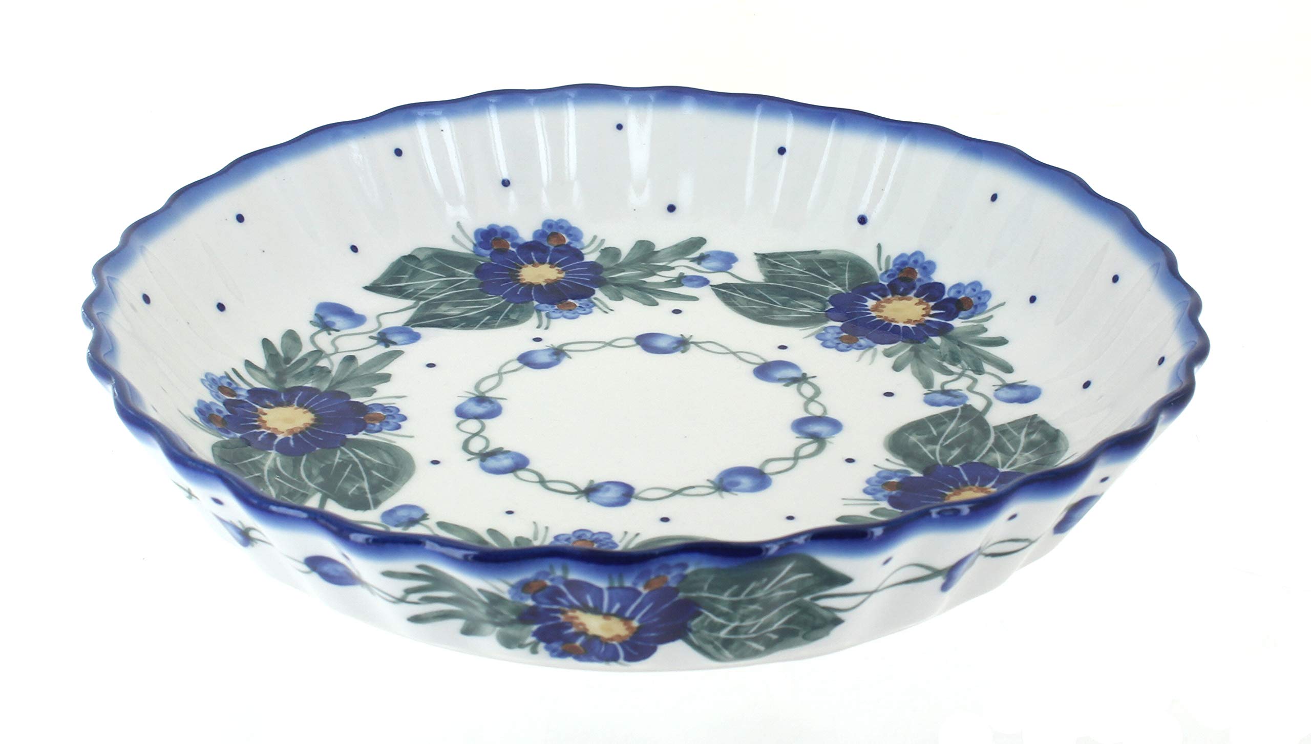 Handmade Blue Rose Polish Pottery Forget Me Not Pie Plate - Elegant Ceramic Baking Dish for Pies, Tarts & Desserts - Perfect for Holidays, Parties & Home Decor