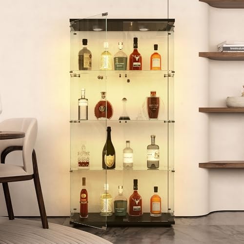 Black 2 Doors 4 Shelves With Light-4