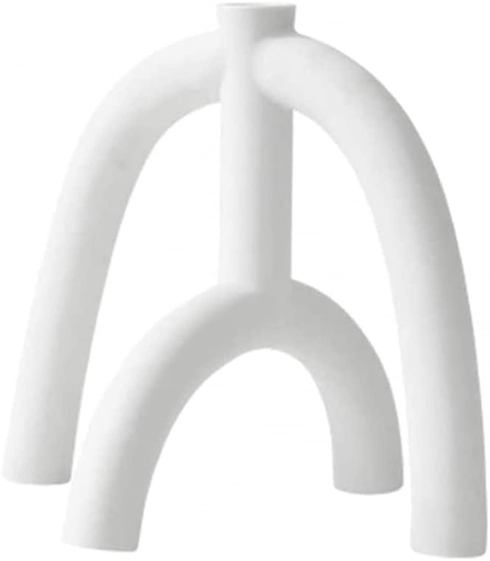 White Ceramic Candlesticks for Pillar Candles - Modern & Durable Candle Holders (19cm x 18cm) - Perfect for Wedding Centerpieces, Home Decor & Dining Table Arrangements