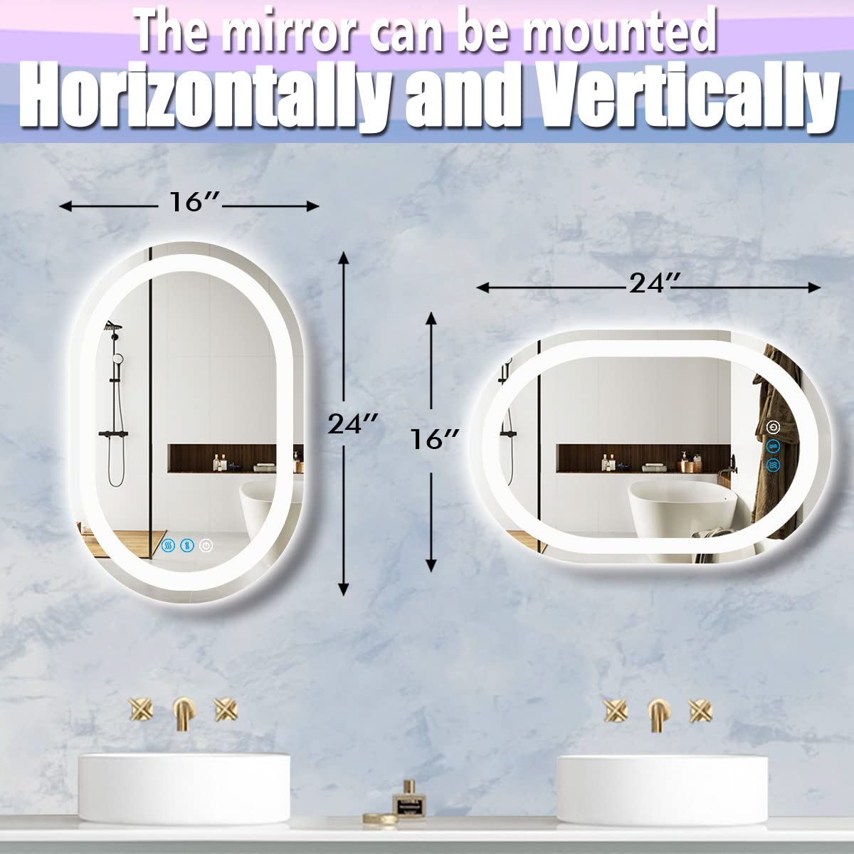 24 x 16 Inch Anti-Fog LED Bathroom Vanity Mirror with Dimmable 3-Color Lights - Smart Oval Wall Mounted Makeup Mirror for Home & Salon Use