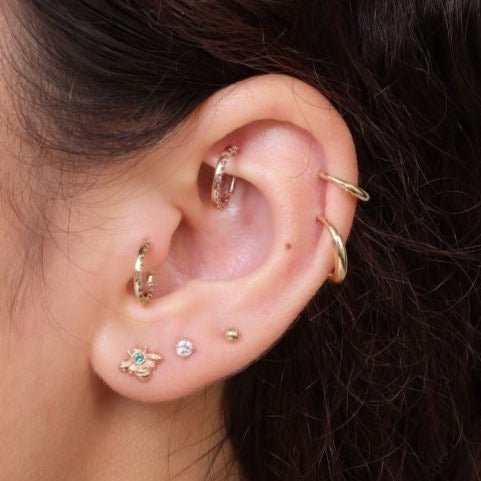 14k Rose Gold Emerald Bee Stud Earrings - Dainty Flat Back Earrings for Women | Perfect for Everyday Wear, Gifts & Special Occasions