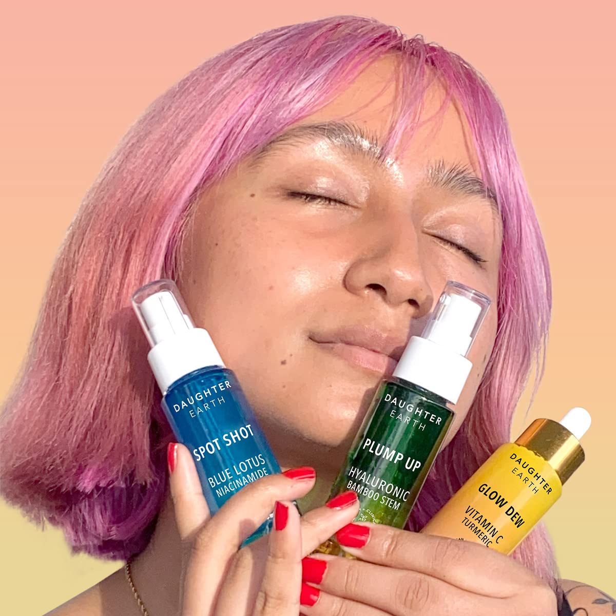 DAUGHTER EARTH Dreamy Drops Serum Trio Set - Vitamin C Serum, Niacinamide Serum & Hyaluronic Acid Serum for Glowing Skin | Anti-Aging Treatment for Fine Lines & Wrinkles | Dark Spot Corrector & Brightening Serum | 3-Pack Skincare Bundle | Perfect for Daily Routine & Nighttime Skincare
