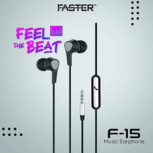 Faster F15 Wired Noise Cancelling Earbuds with Mic for Phone Calls - Black | Perfect for Commuting, Workouts & Online Meetings