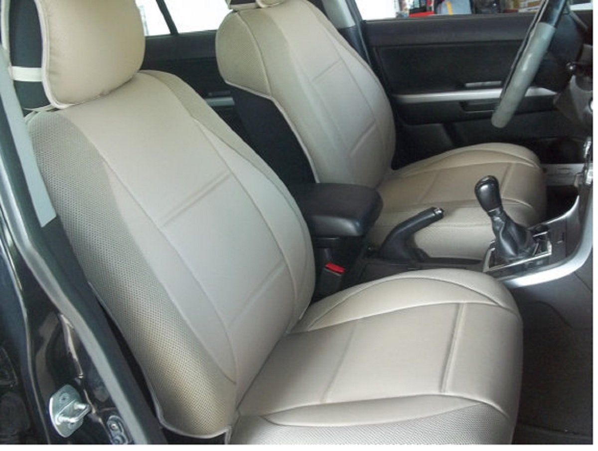 TopCar Athens Premium Custom Car Seat Covers for Toyota Prius 2003-2009 - Mix Leatherette & Synthetic Material, Beige (TAN) - Perfect for Daily Commuting & Road Trips