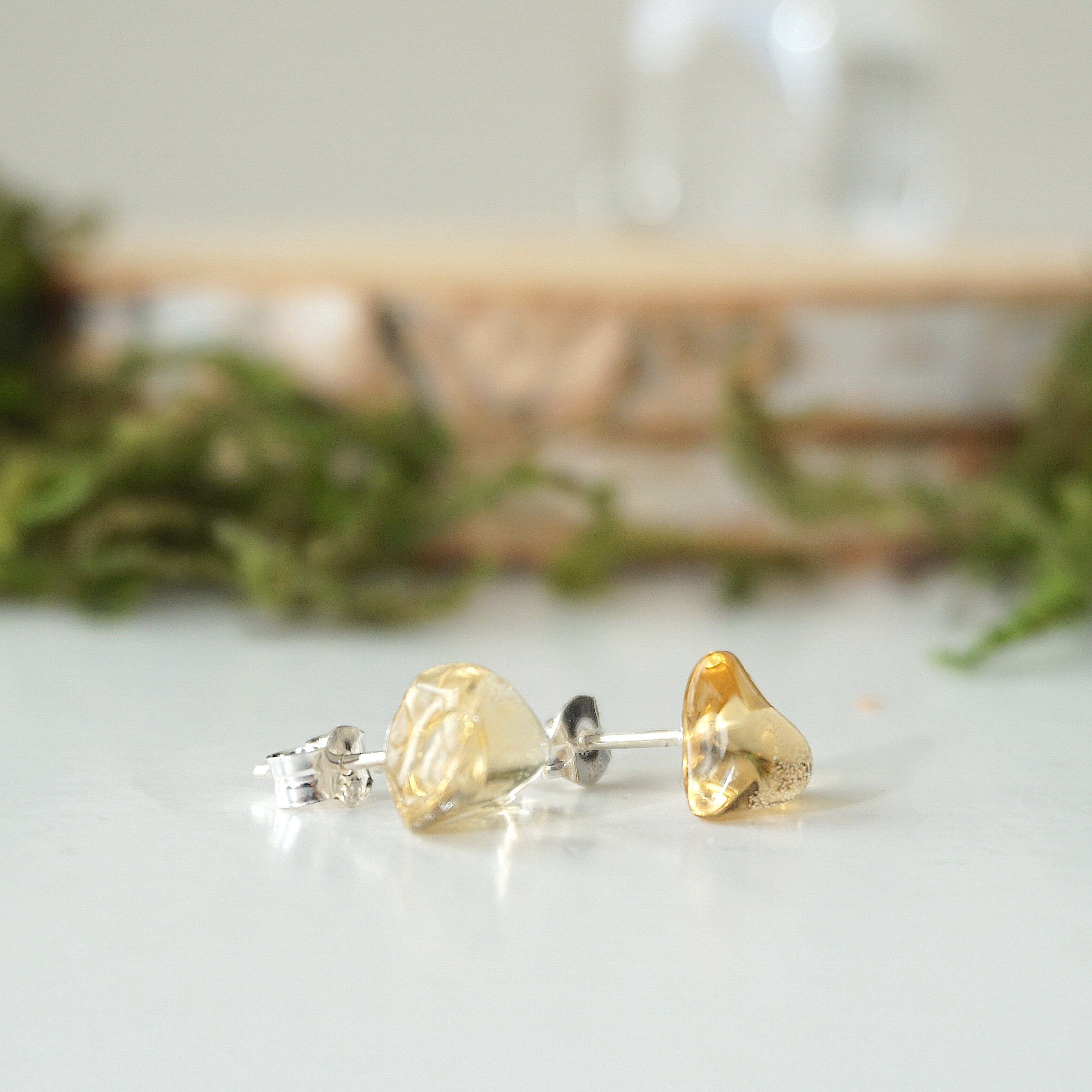 Natural Citrine Stud Earrings - 14K Gold Plated Post Earrings for Women - Elegant Minimalist Jewelry for Everyday Wear, Gift Giving & Special Occasions