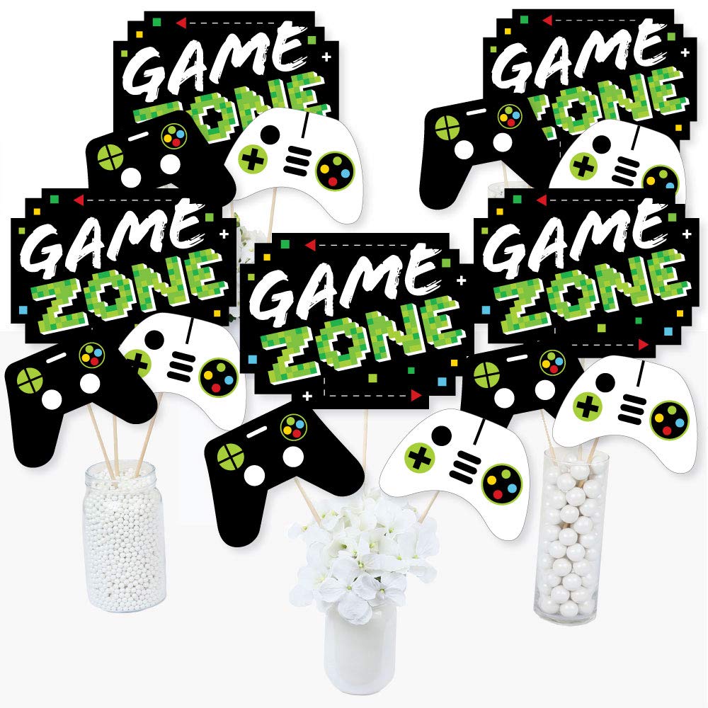 Big Dot of Happiness Game Zone - 15 Pack Pixel Video Game & Birthday Party Centerpiece Sticks - Fun Table Toppers for Gaming Events, Kids Parties & Themed Decorations