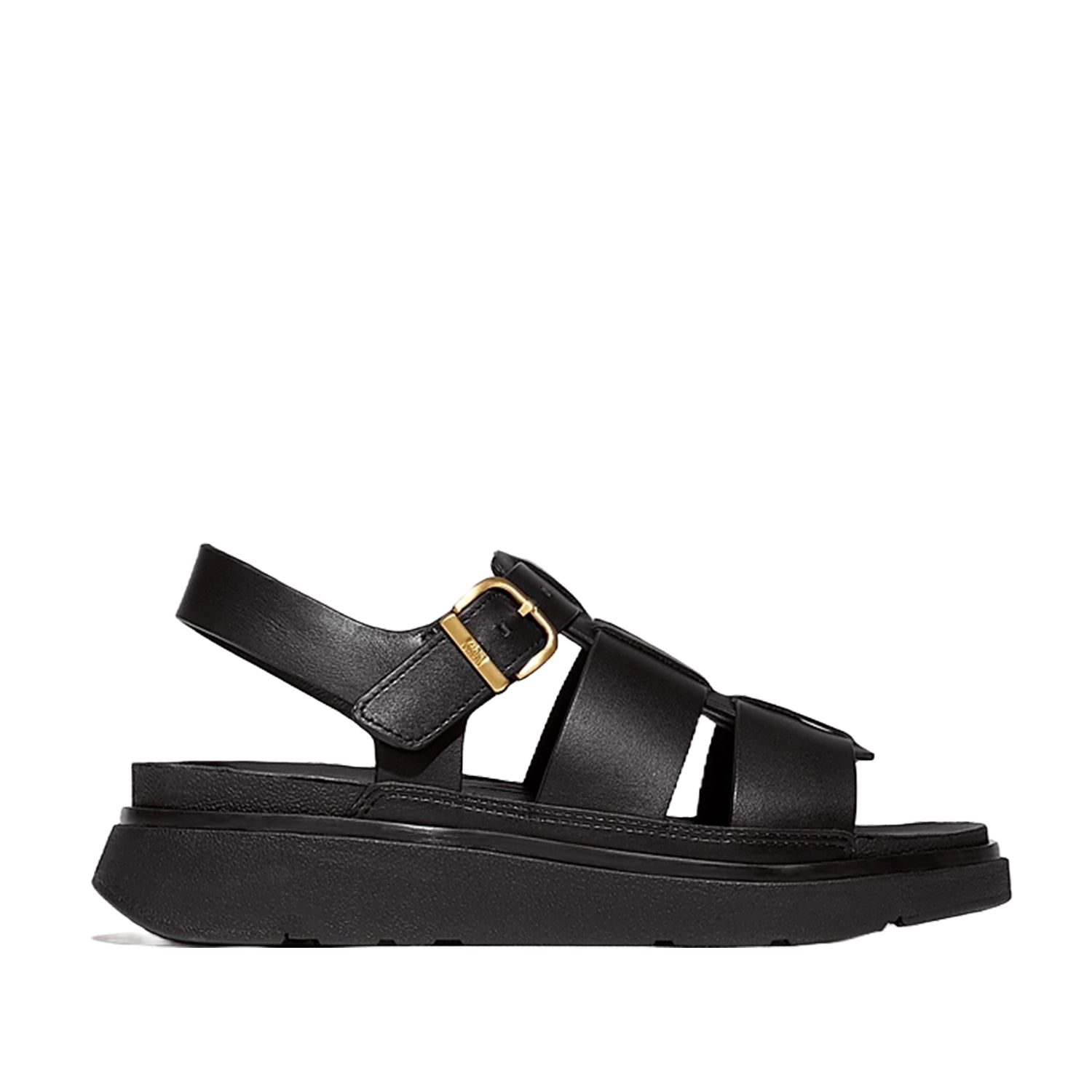 Fit Flop Women's Gen FF Leather Fisherman Sandals - Comfortable Black Slide Sandals for Walking, Travel & Beach | Casual Summer Footwear