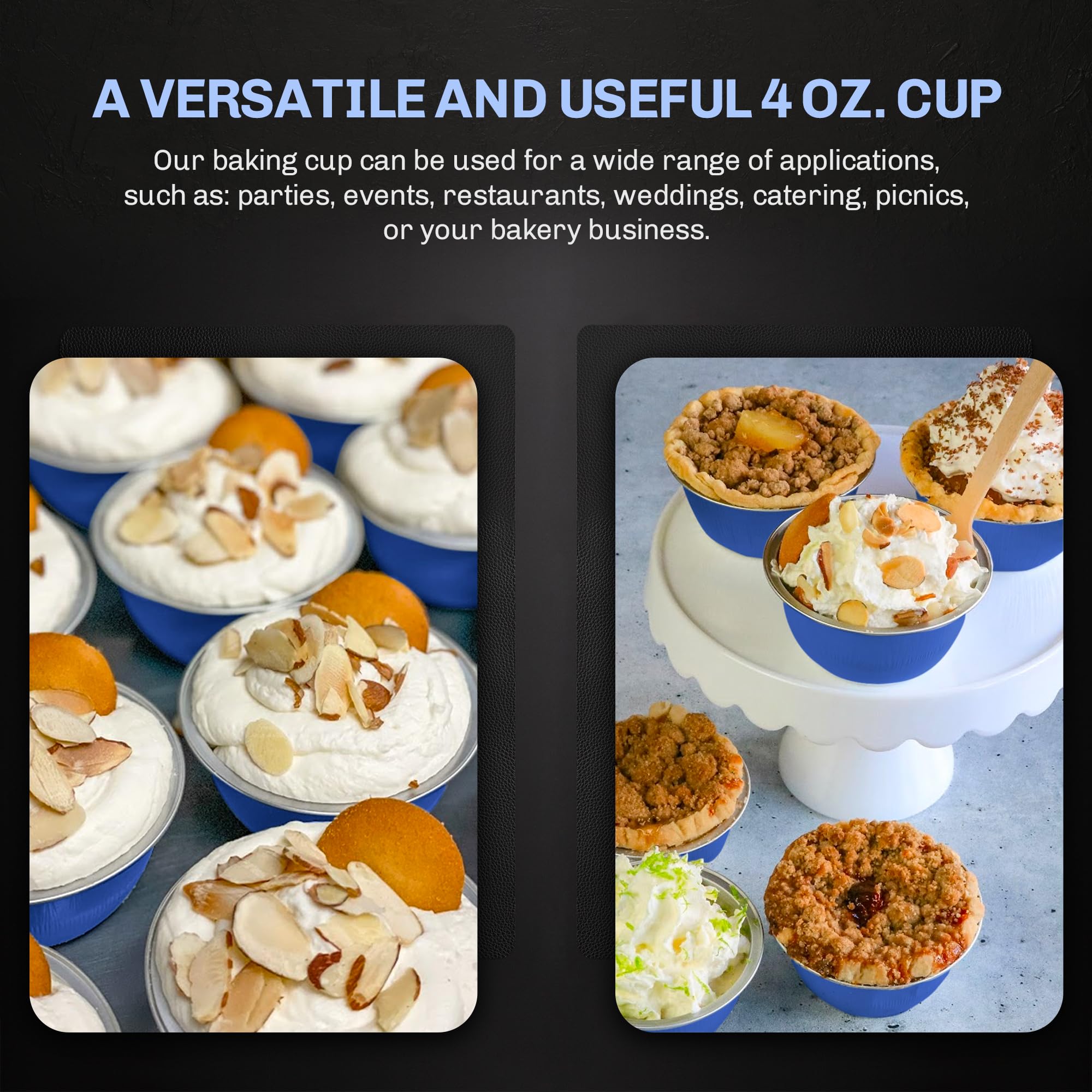 KitchenDance 4oz Disposable Colored Aluminum Foil Baking Cups - 1000 Pack Blue for Creme Brulee, Mini Desserts, Cupcakes & Muffins | Perfect for Home Baking, Party Treats & Food Prep | Durable & Non-Stick Foil Pans
