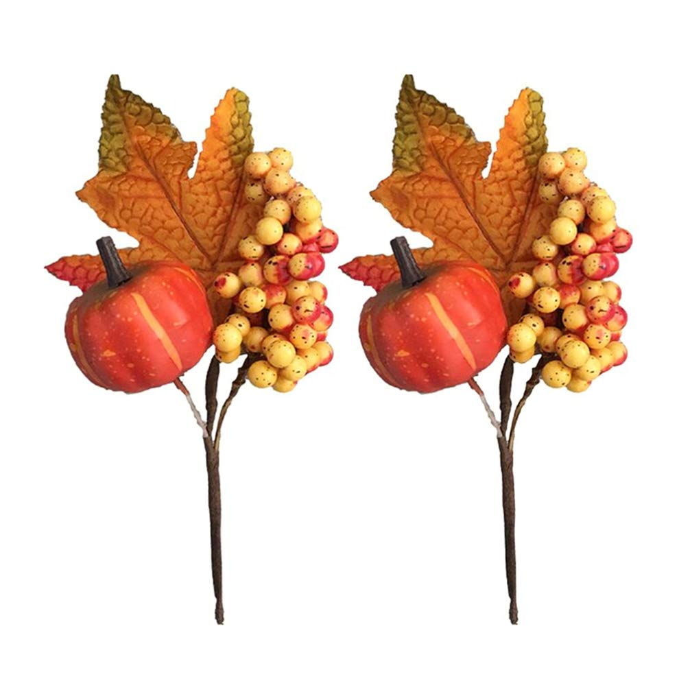 TENDYCOCO 2 Pack Halloween Decorations for Women - Artificial Berry Stems with Maple Leaves for Home, Party, Harvest Festival & Fall Decor - Indoor Halloween Ornaments for Table Centerpieces, Mantel, and Door Wreaths