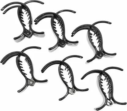 Stylish Black Plastic Hair Claw Clips for Women - 6 Piece Set | Fashion Hair Accessories for Ponytails, Buns & Updos | Secure Hold for Daily Use & Special Occasions