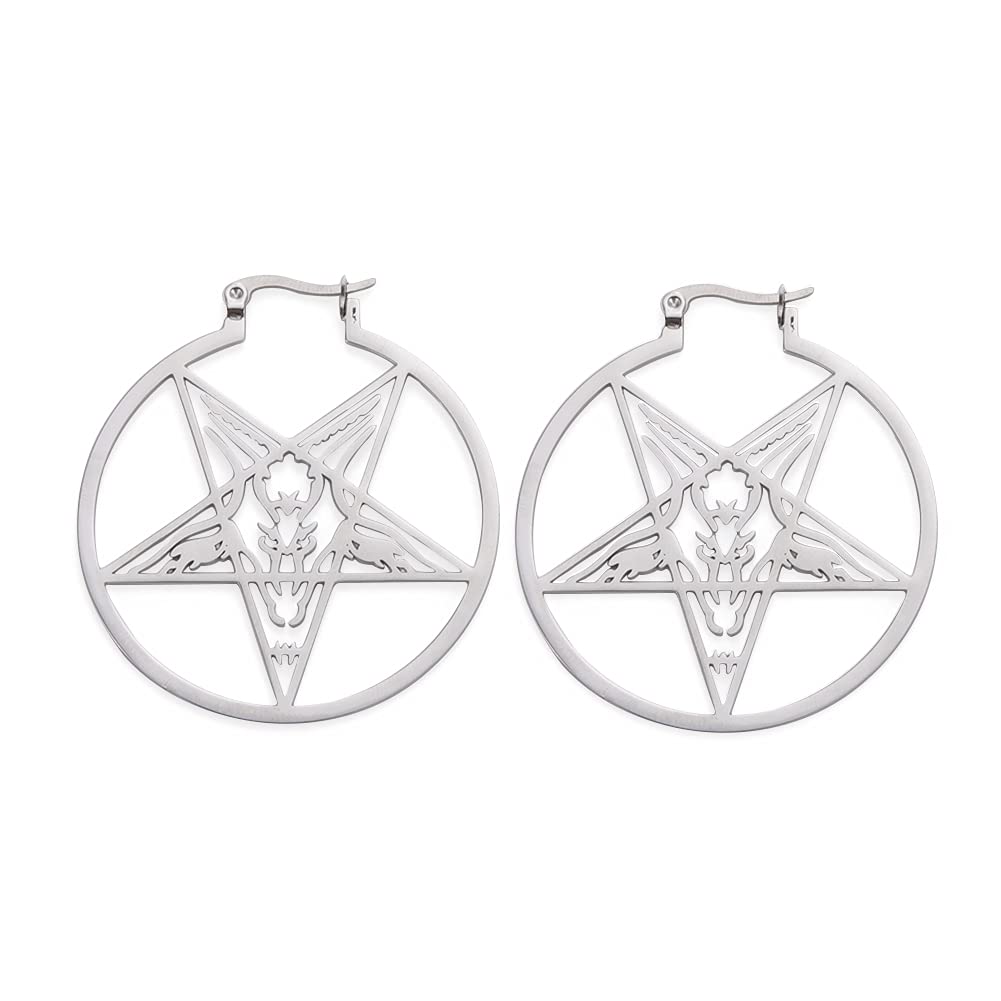 LIKGREAT Large Pentagram Earrings for Women - Pagan Wiccan Hoop Earrings with Pentacle Buckle - Gothic Witchy Jewelry for Halloween Parties, Rituals & Everyday Boho Style
