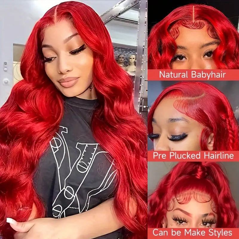 Eullair Nicki Minaj Inspired Red Straight/Body/Deep Wave Human Hair Lace Frontal Wig for Women with Pre-Plucked Hairline - Perfect for Cosplay, Parties & Daily Wear