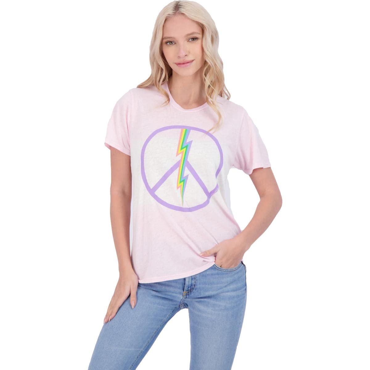 Lauren Moshi Women's Electric Peace Crew Neck T-Shirt | Casual Graphic Tee for Everyday Wear | Perfect for Music Festivals & Street Style Outfits