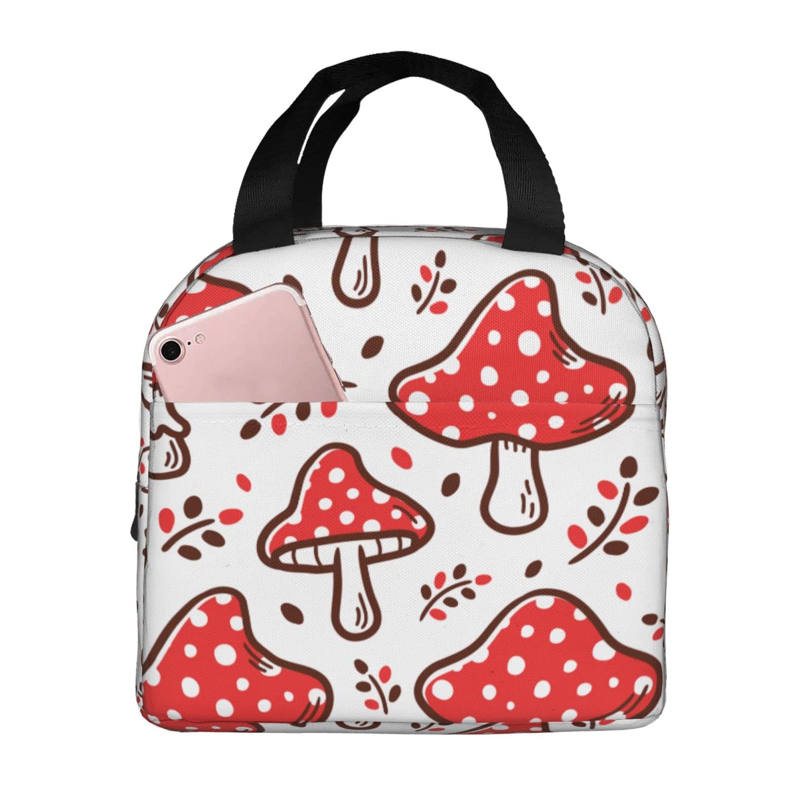 Red Mushroom Insulated Lunch Bag - Reusable & Portable Cooler Tote for Men & Women | Office, School, Picnic & Outdoor Activities