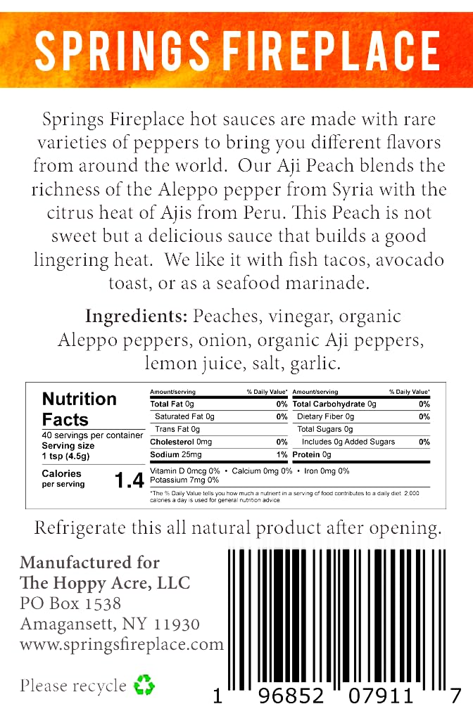 Organic Aji Peach Hot Sauce - Small Batch, Gluten-Free, Low Sugar, All-Natural with Aleppo & Aji Limon Peppers - 200ml (6.7oz) - Perfect for Grilling, Marinades & Spicy Dishes