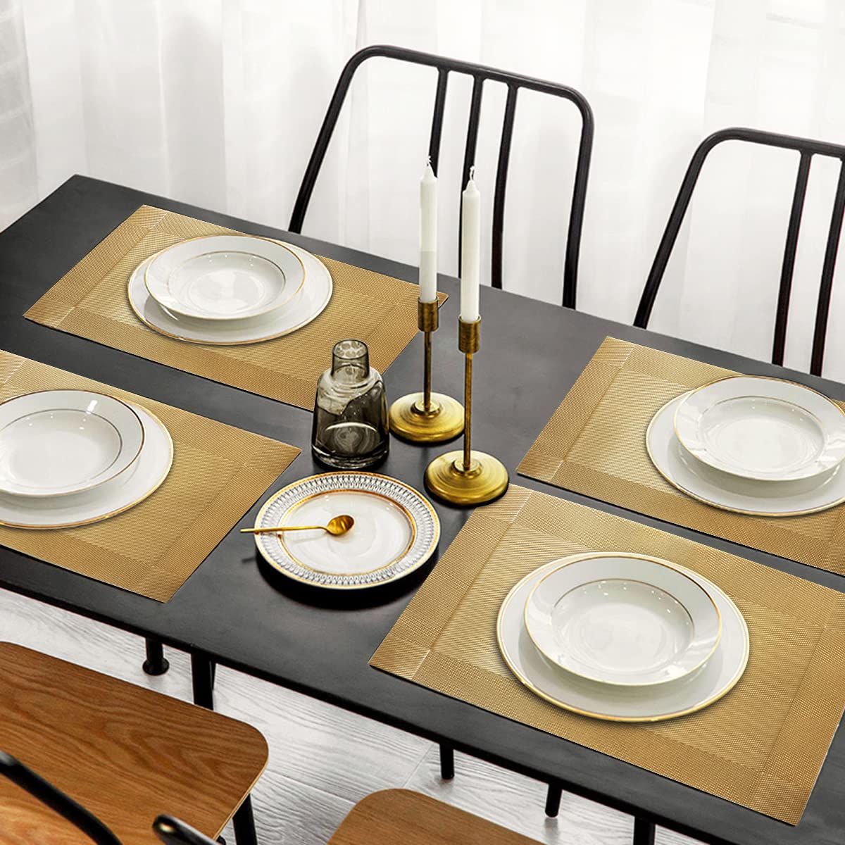 Trophable Placemats Set of 6 - Heat Resistant Woven PVC Table Mats, Non-Slip & Stain Resistant Vinyl Placemats for Kitchen & Dining - Washable & Easy to Clean - Perfect for Everyday Meals, Dinner Parties & Holiday Gatherings