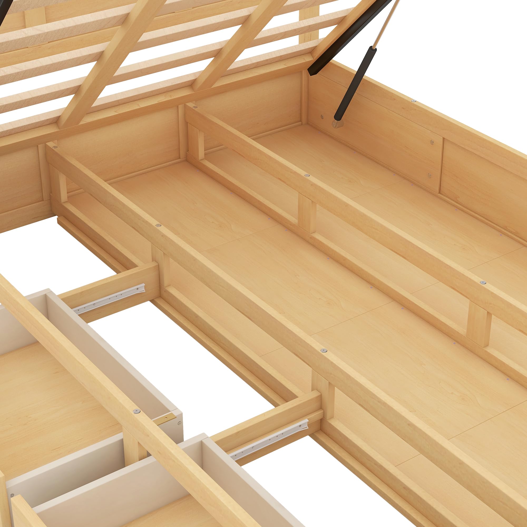 Harper & Bright Designs Full Size Storage Bed Frame with Lift-Up Platform, 2 Drawers & Headboard - Solid Wood Construction, No Box Spring Needed, Easy Assembly (Natural Finish) - Perfect for Small Bedrooms, Guest Rooms & Space-Saving Solutions
