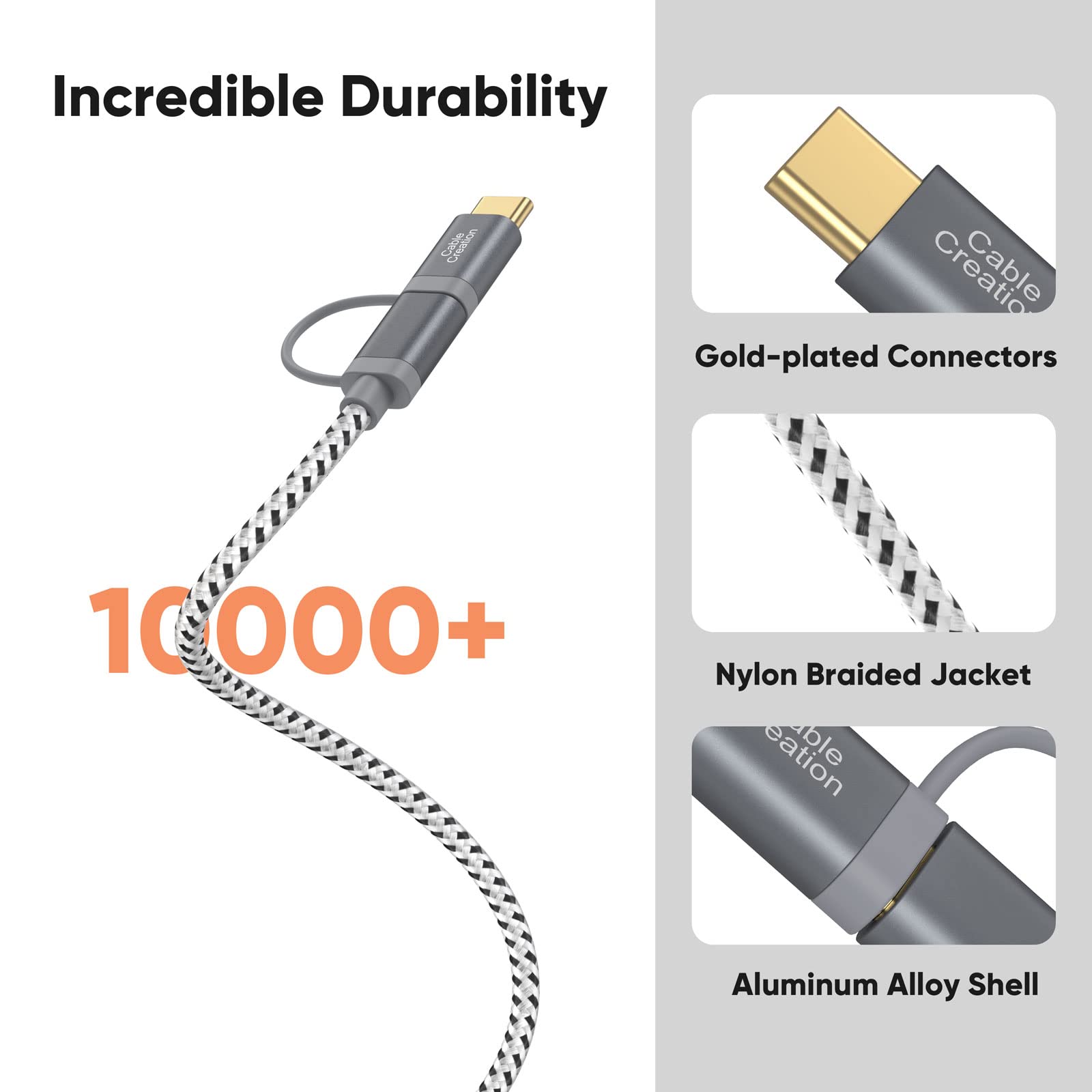 CableCreation 2-in-1 USB C Cable 0.8ft (0.25m) - Braided Micro USB & USB C to USB A Fast Charging Cord - Compatible with Samsung Galaxy S22 Ultra, Note 8, Google Pixel XL & Android Devices - Space Gray - Perfect for Home, Office & Travel Charging