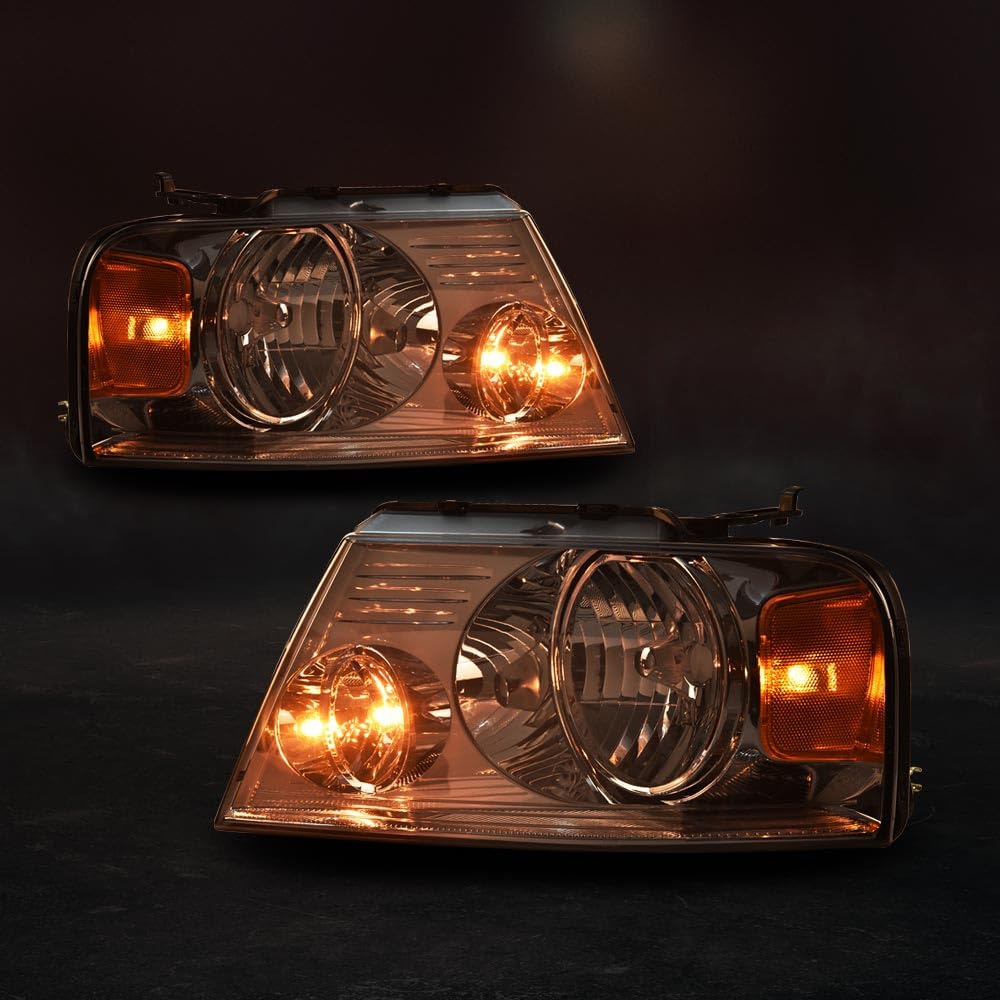 PIT66 Headlights for 2004-2008 Ford F150 & Lincoln Mark LT - Smoky Lens Chrome Housing - Perfect for Night Driving & Off-Roading