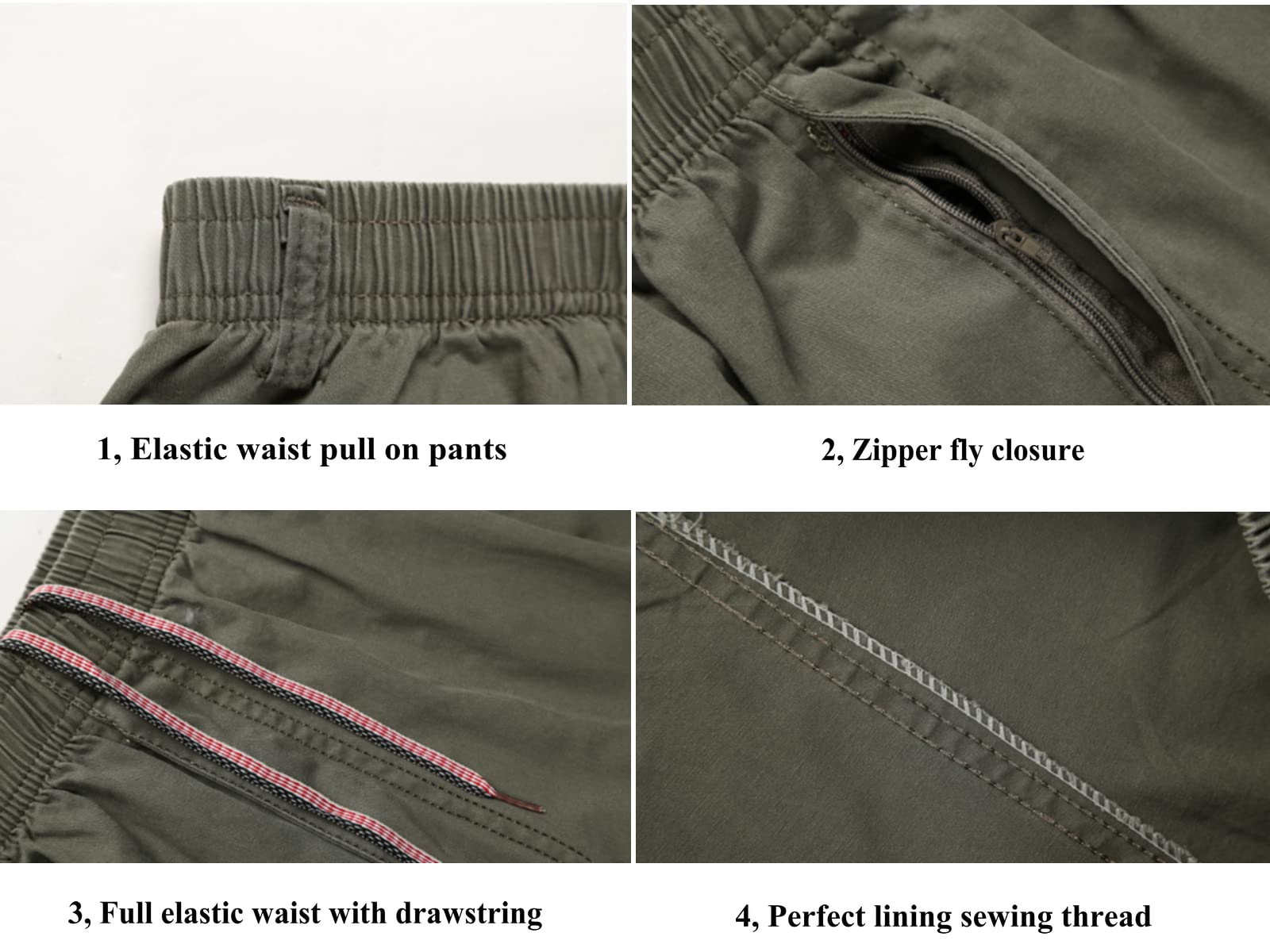 Men's Lightweight Elastic Waist Cargo Pants - Stretch Comfort Work Pants with Relaxed Fit & Pull-On Design for Outdoor, Work & Casual Wear