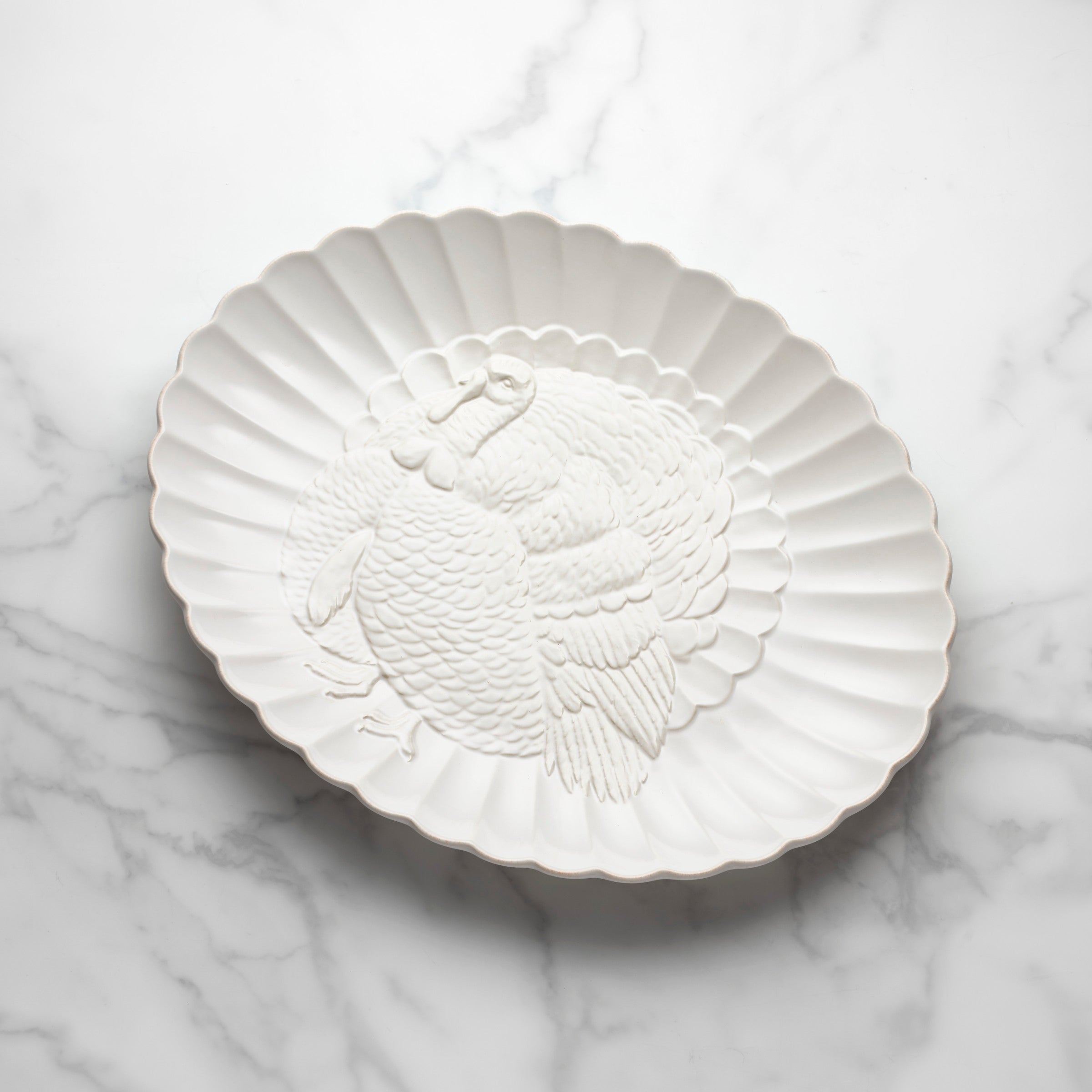 French Perle Carved Turkey Serving Platter - Elegant Porcelain Dinnerware for Holiday Feasts & Special Occasions