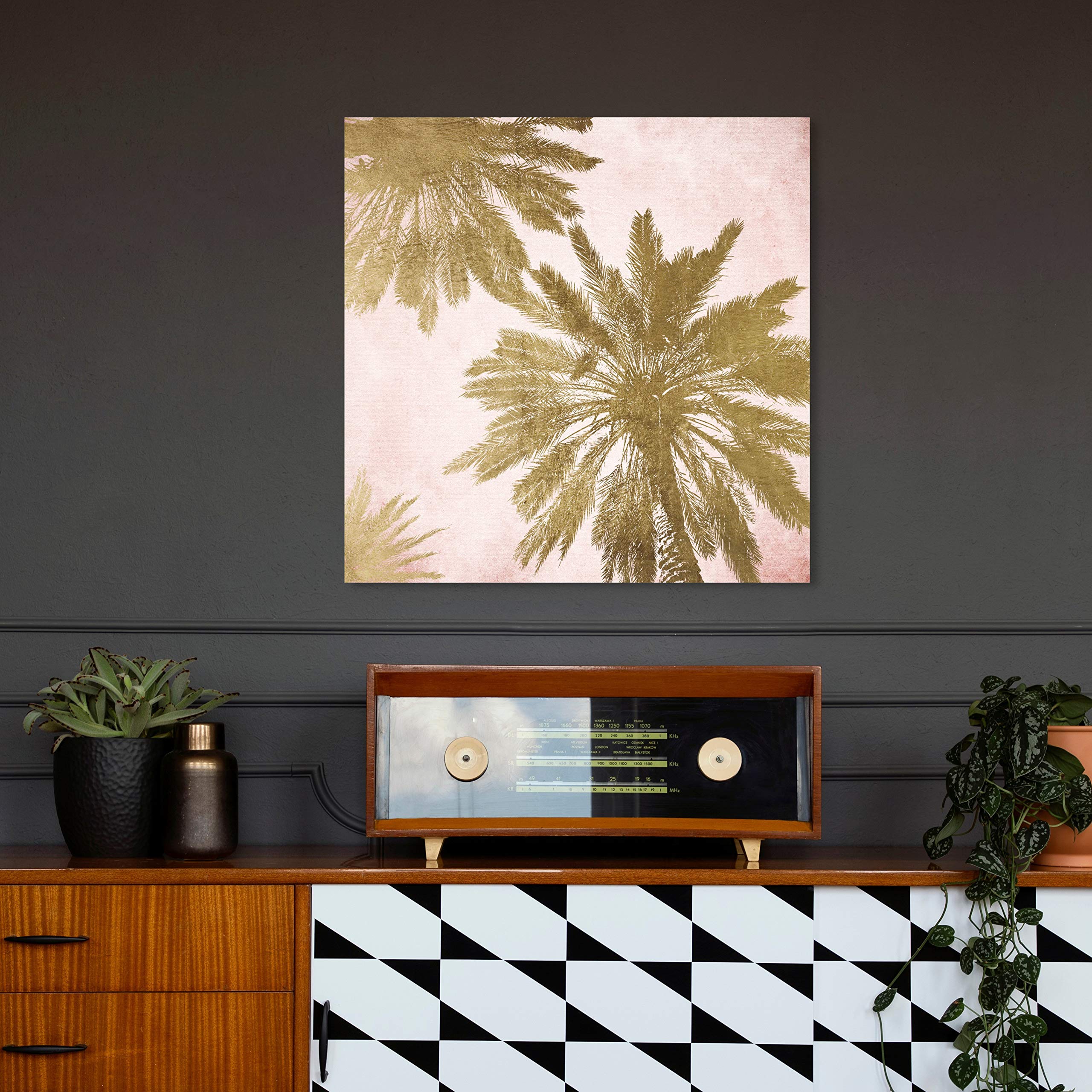 Golden Palms Botanical Wall Art Canvas Print - 20x20 Inches Modern Home Decor in Gold & Pink by Oliver Gal Artist Co. | Perfect for Living Room, Bedroom, Office & Boho Style Interiors