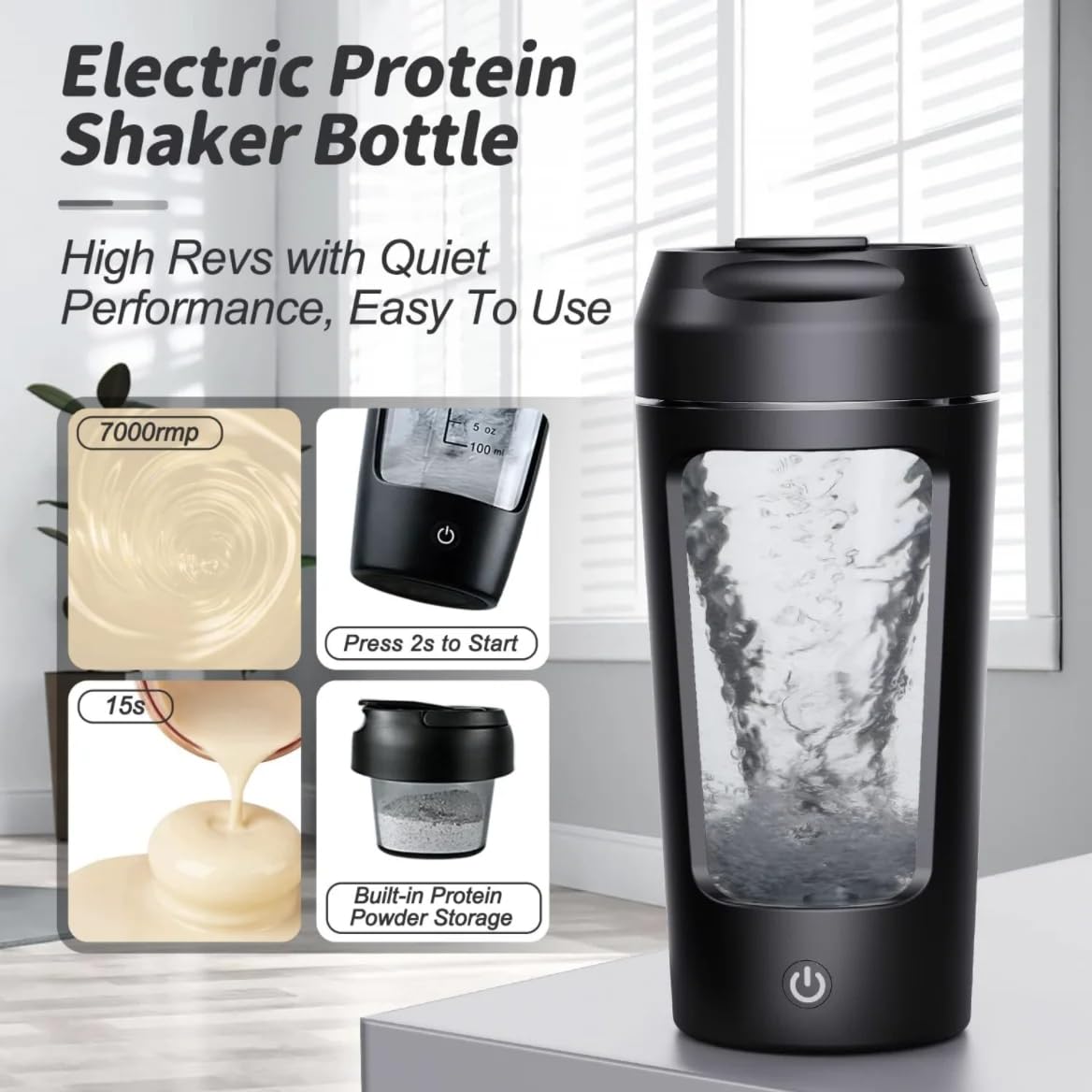 Premium Electric Portable Protein Shaker Bottle 650ml - Tritan BPA-Free Rechargeable Blender with Free Protein Powder Cup | Perfect for Gym, Sports & On-The-Go Nutrition | Smoothie Mixing & Post-Workout Recovery (Pearl White)