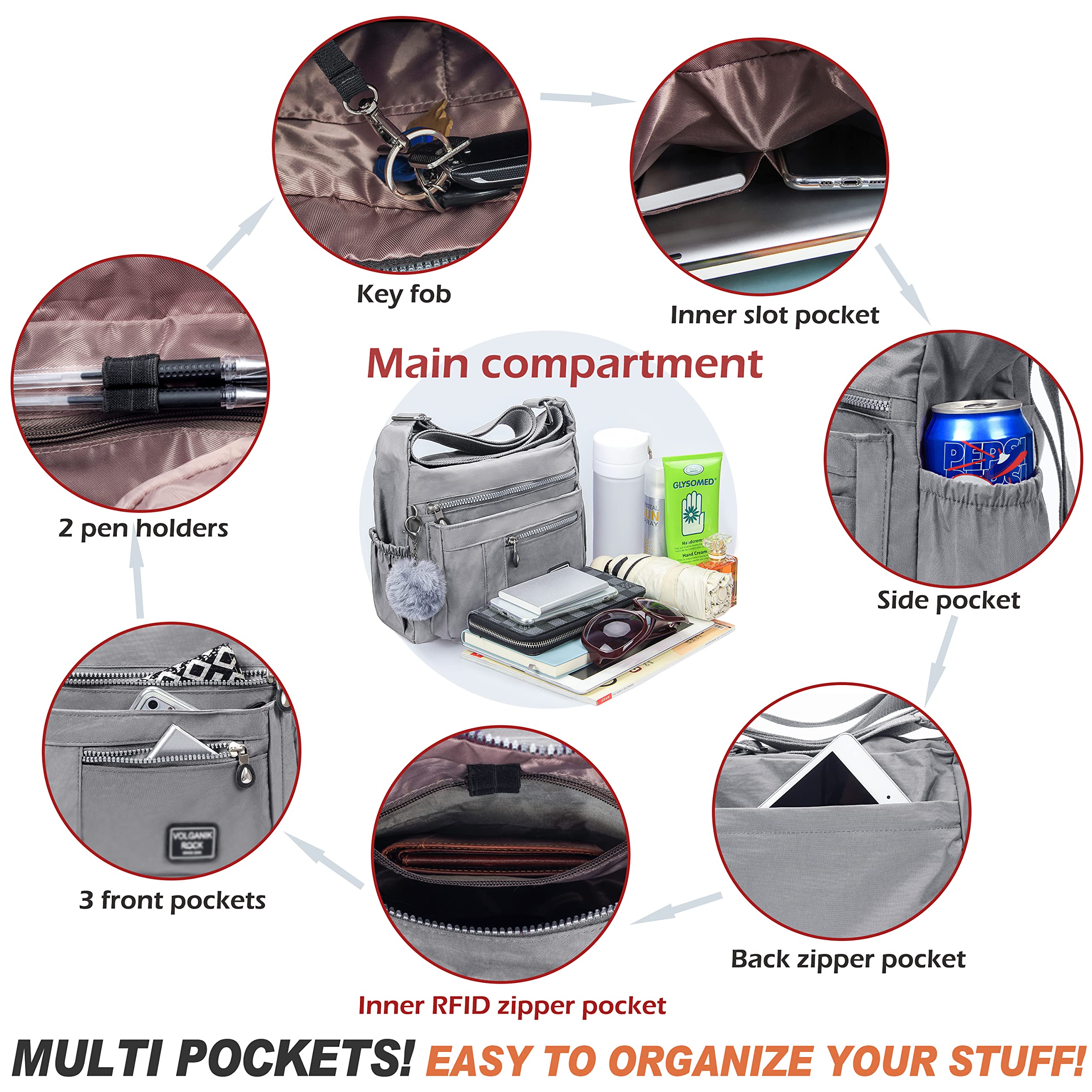 VOLGANIK ROCK Women's RFID Anti-Theft Crossbody Bag - Water Resistant Shoulder Purse for Travel, Shopping & Daily Use