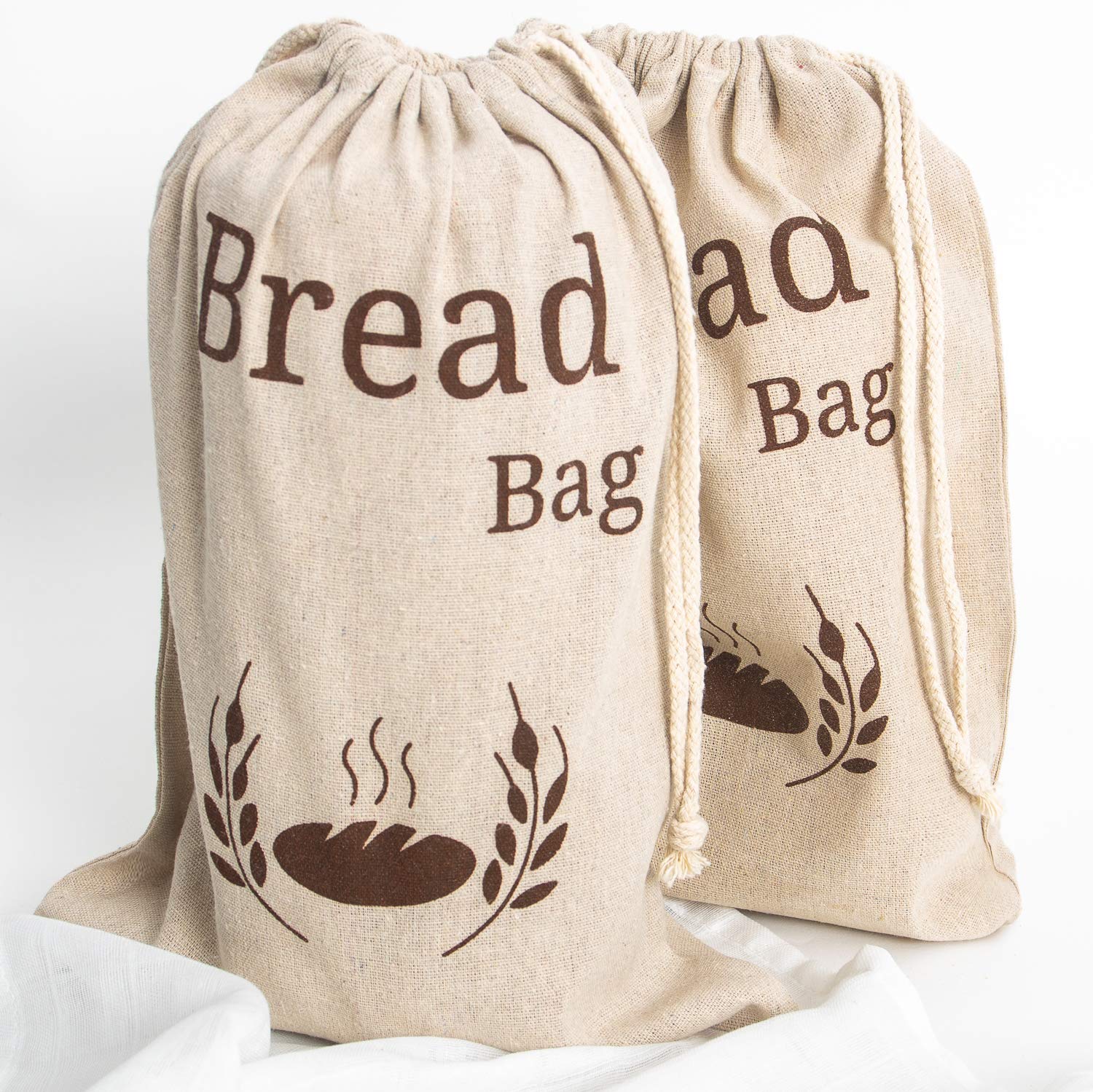2 Pack Organic Linen Bread Bags - Reusable & Eco-Friendly Food Storage Bags (38x27cm) for Fresh Bread, Pastries & Baked Goods - Perfect for Home, Bakery & Picnic Use