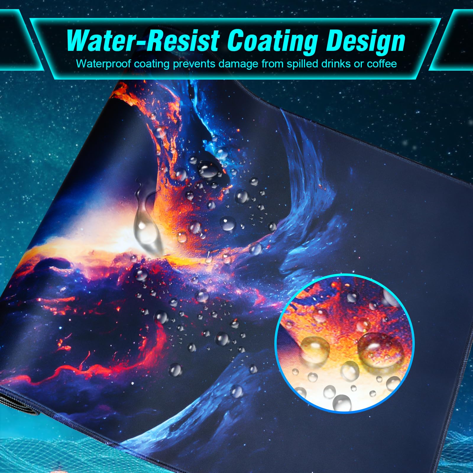 Large Gaming Mouse Pad - Tech Nebula Design, Non-Slip Waterproof Rubber Base, 31.5x11.8 Inch Full Desk Mouse Mat for PC, Laptop, Office & Home Use - Perfect for Gamers, Programmers & Professionals