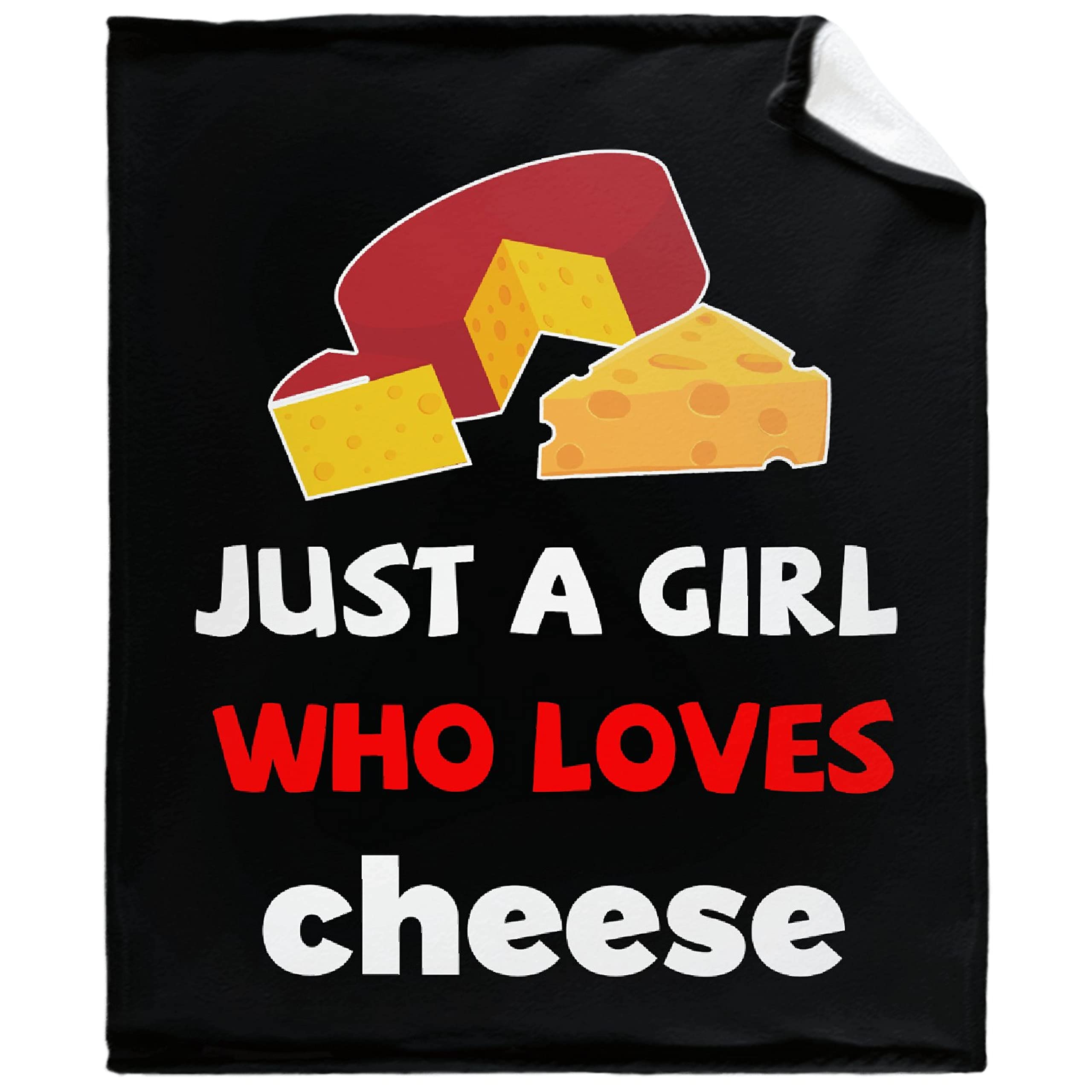 Just A Girl Who Loves Cheese Black Super Soft Flannel Throw Blanket - Oversized 120x90 Inch Fleece Blanket for Bed, Sofa & Couch - Cozy Gift for Women, Family & Friends - Perfect for Home, Outdoor, Beach Picnics & Camping