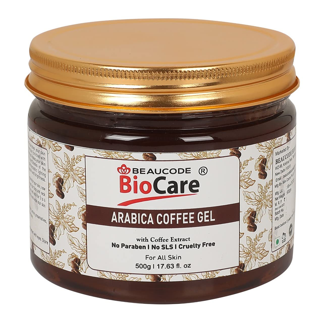 Beaucode BioCare Arabica Coffee Face Gel - 500g for Women & Men | All Skin Types | Paraben-Free, SLS-Free, Sulfate-Free & Cruelty-Free | Hydrating & Brightening Skincare for Daily Use & Spa Treatments
