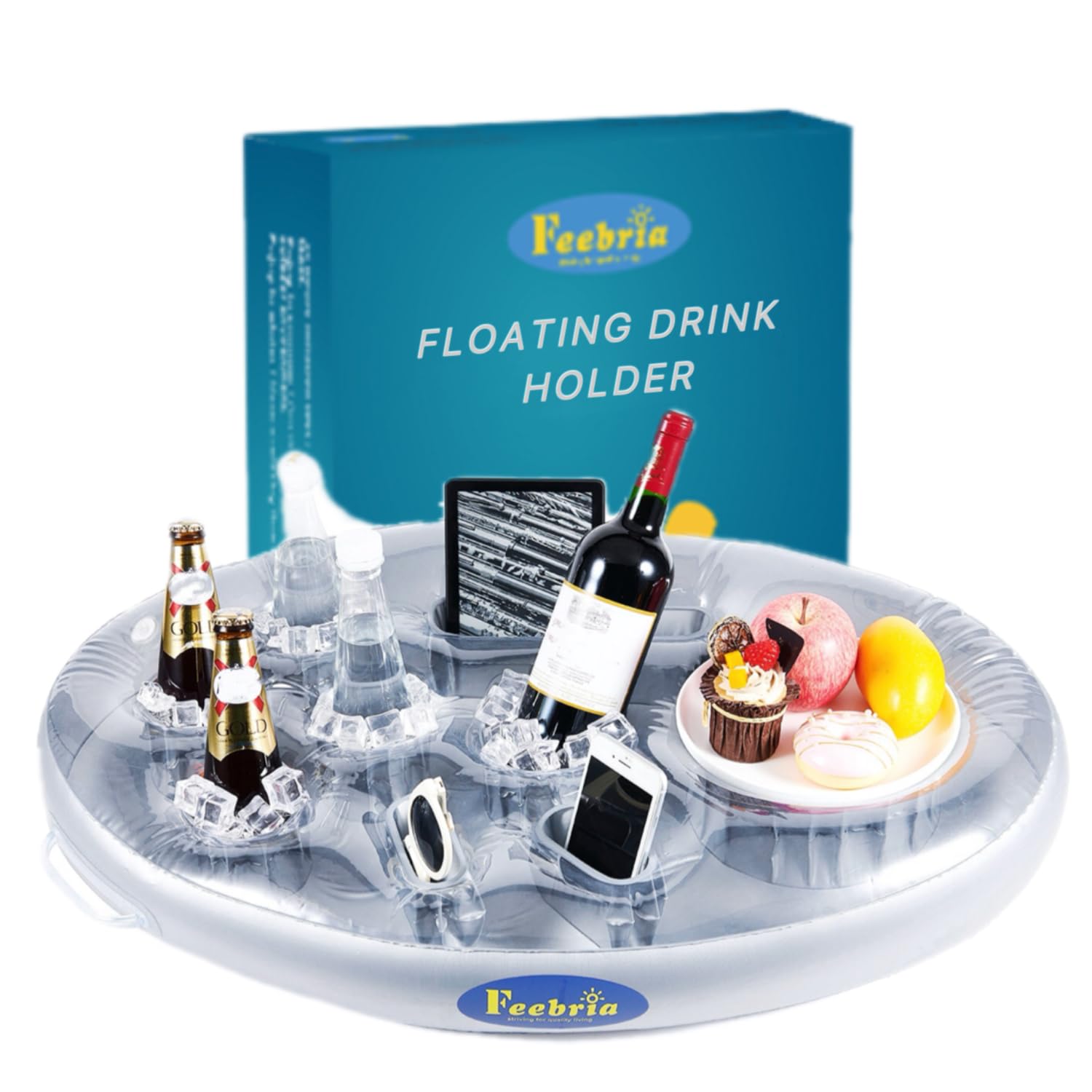 **Large Capacity Inflatable Pool Drink Holder - Floating Drink Float for Hot Tub, Pool, Beach & Party - Holds Drinks, Phones & Snacks - Easy to Inflate - Perfect for Summer Relaxation, Pool Parties & Outdoor Gatherings**
