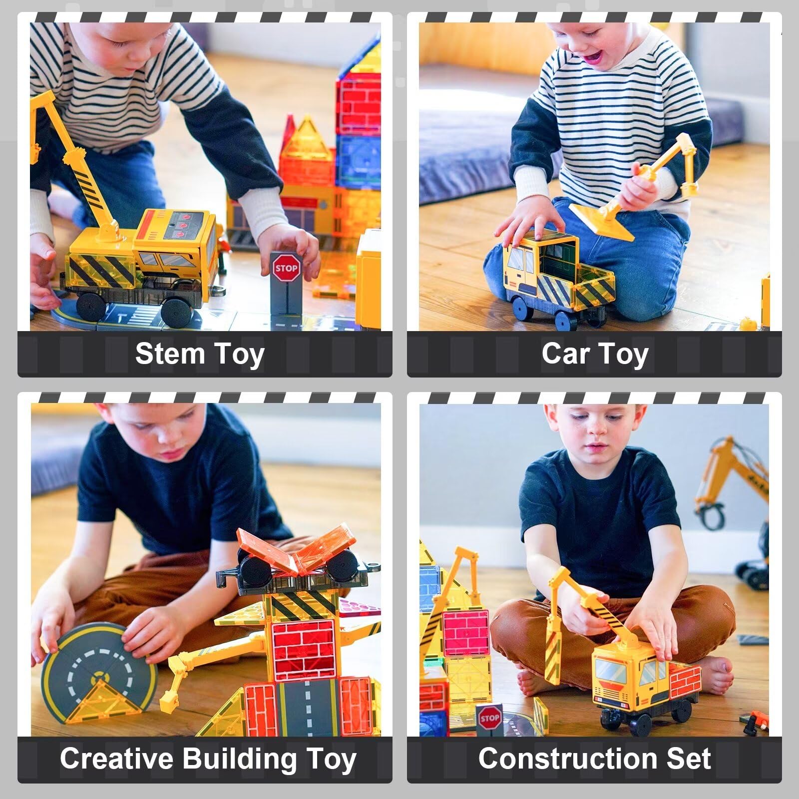 Magnetic Building Blocks STEM Toys for Kids Ages 3-8 - 120pcs Construction Set with Crane, Trucks & Road Pieces - Educational Sensory Learning Toys for Boys & Girls - Perfect for Birthday, Christmas Gifts & Classroom STEM Activities