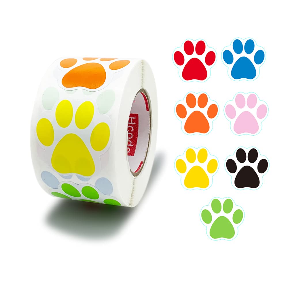 1.5 Inch Bear Paw Print Stickers - 500pcs Dog Puppy Animal Paw Shape Decals - Self-Adhesive Multicolor Pet Stickers for Scrapbooking, DIY Crafts, Nursery Decor & Party Supplies