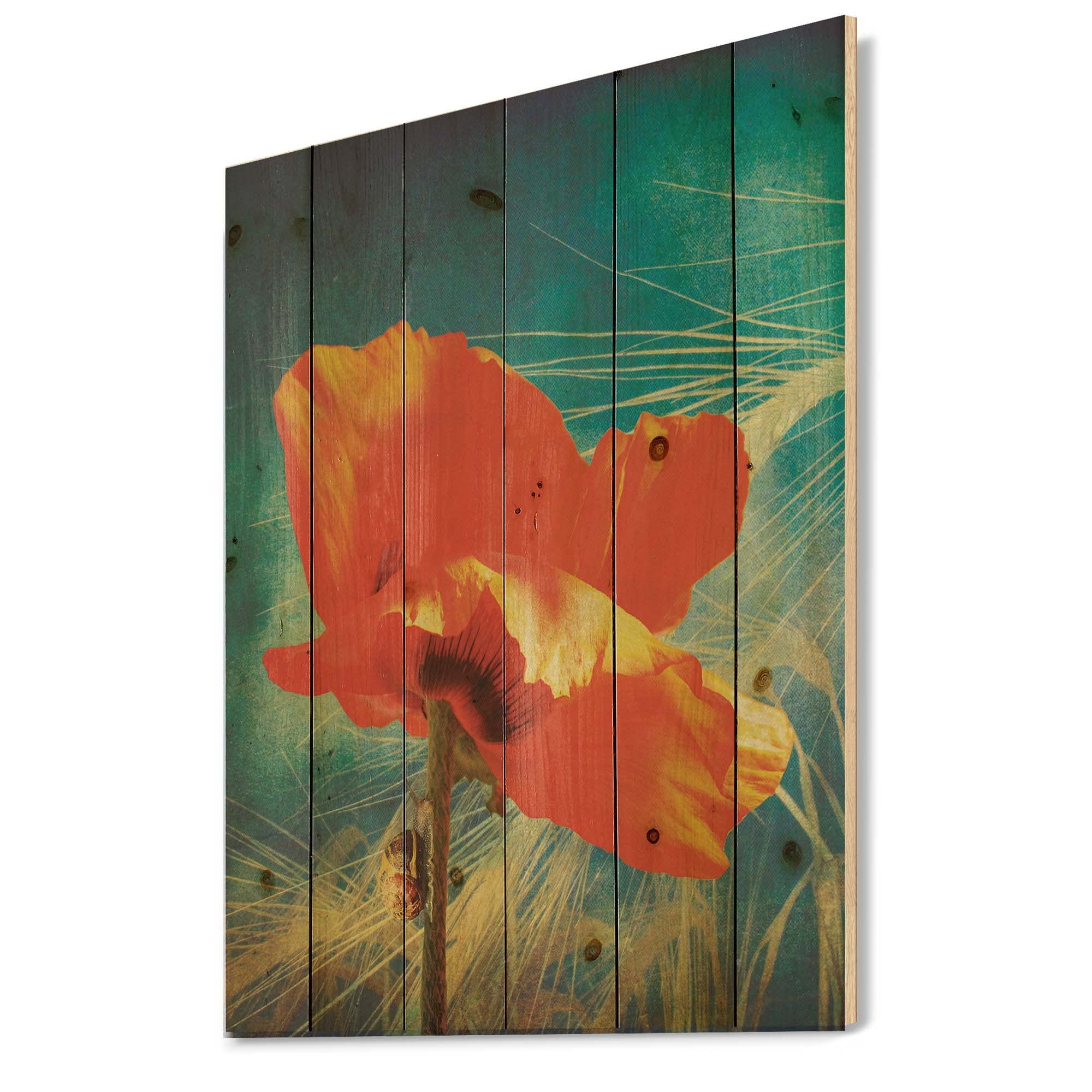 Vintage Grunge Poppy Wood Wall Art - Large Floral Wall Decor Printed on Natural Pine Wood - Perfect for Living Room, Bedroom, or Office Decoration