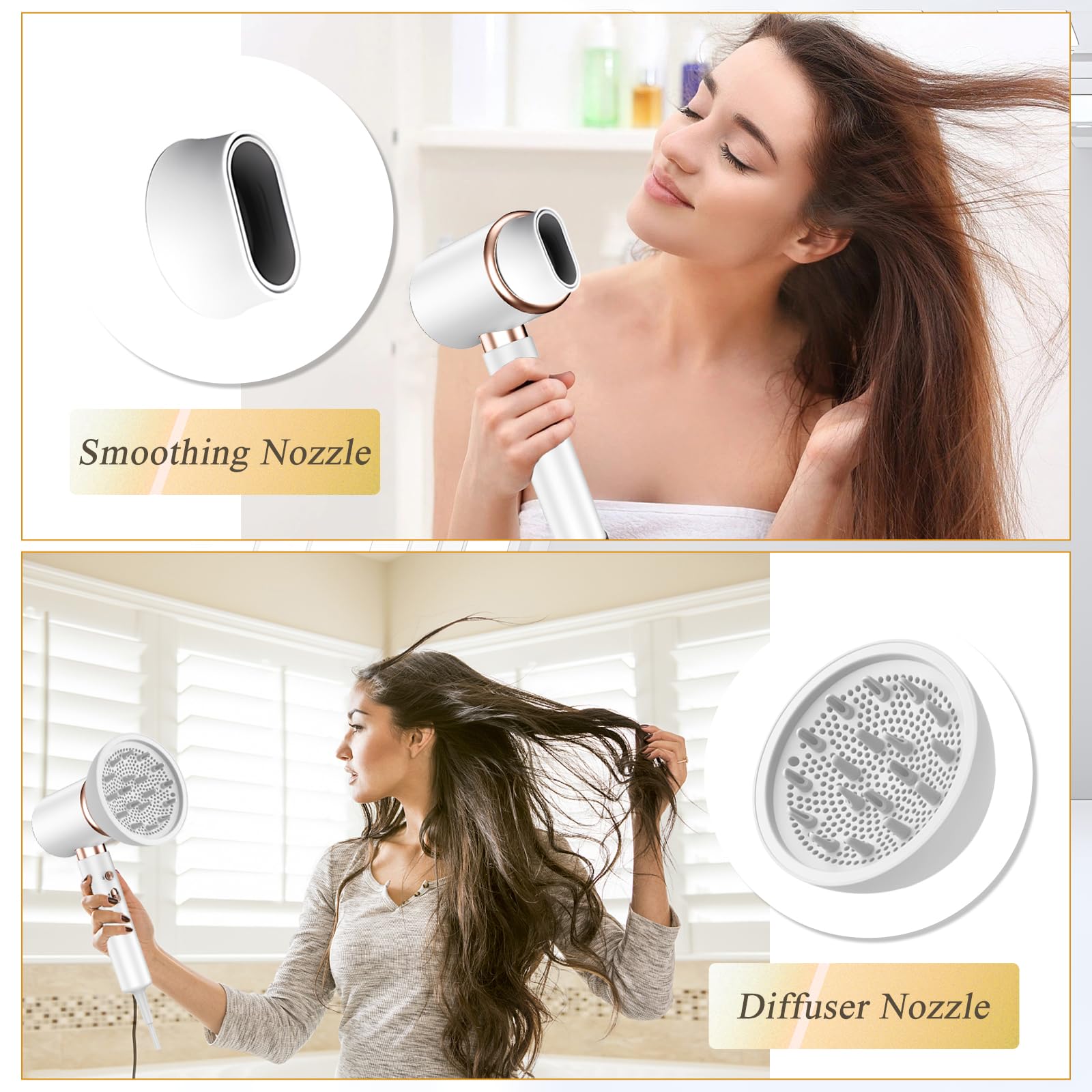 **Bizcasa 2400W Professional Ionic Hair Dryer with Diffuser - 3 Heat & 2 Speed Settings for Salon, Home & Travel - Fast Drying & Frizz Control (White)**    *(Perfect for Styling, Quick Drying at Home, Salon Use & On-the-Go Travel)*