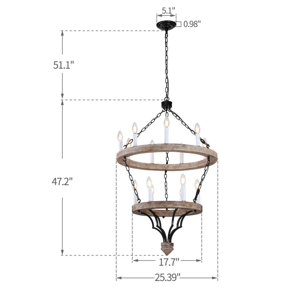 Joselyn Grand 15-Light French Country Cottage Rustic Chandelier - Two-Tiered Wood Frame Ceiling Lamp (25.6 Inch Wide) - Perfect for Farmhouse Dining Room, Rustic Kitchen, or Bedroom Lighting