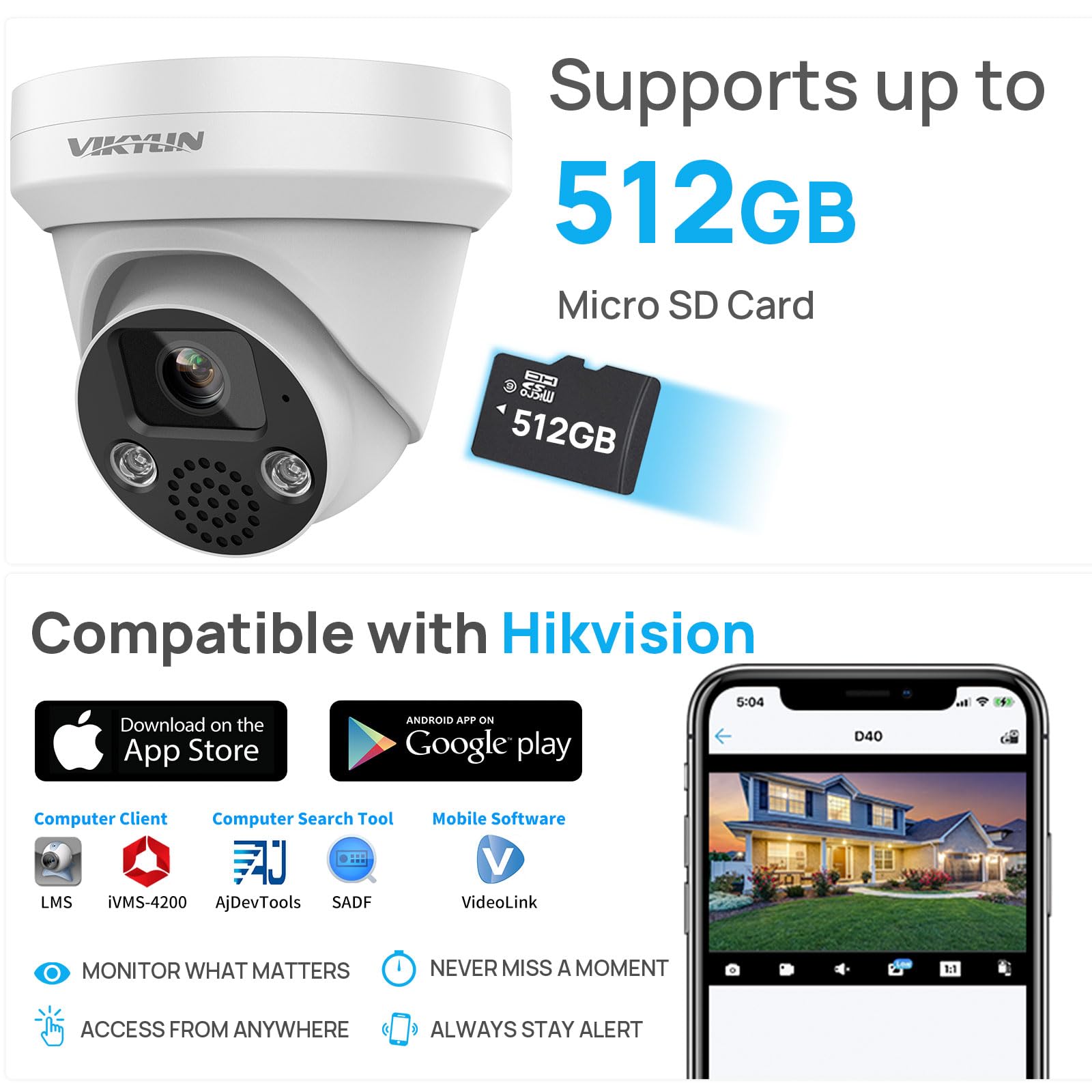 Hikvision 5MP POE IP Camera - Outdoor Security Surveillance Camera with 2-Way Audio, 5MP@30fps, Human/Vehicle Detection, 98ft Night Vision, SD Card Slot (512GB), IP67 Waterproof - Ideal for Home, Business & Property Monitoring
