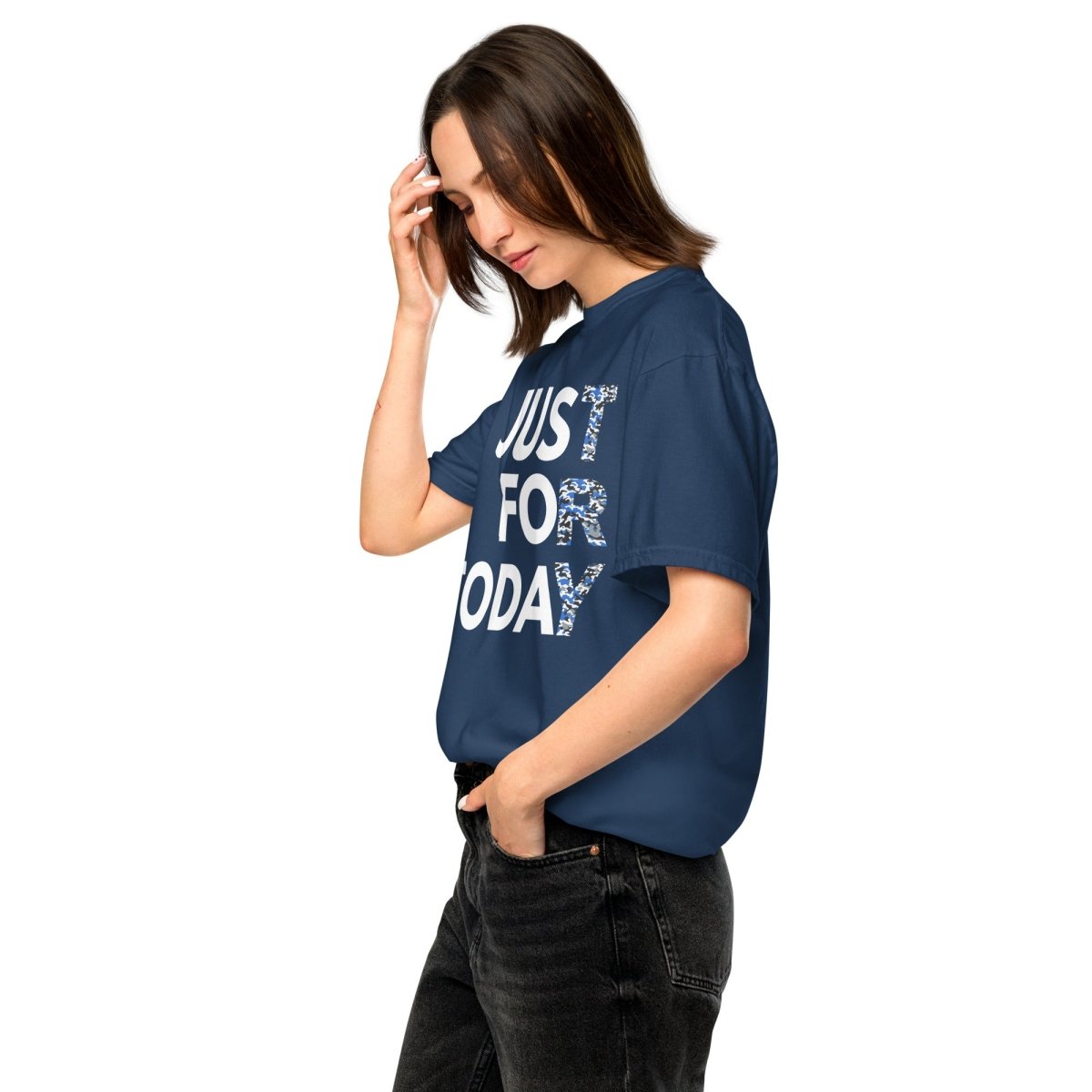 Just For Today Camouflage Unisex Heavyweight Cotton T-Shirt | Casual Streetwear for Men & Women | Perfect for Outdoor Activities, Gym & Everyday Wear
